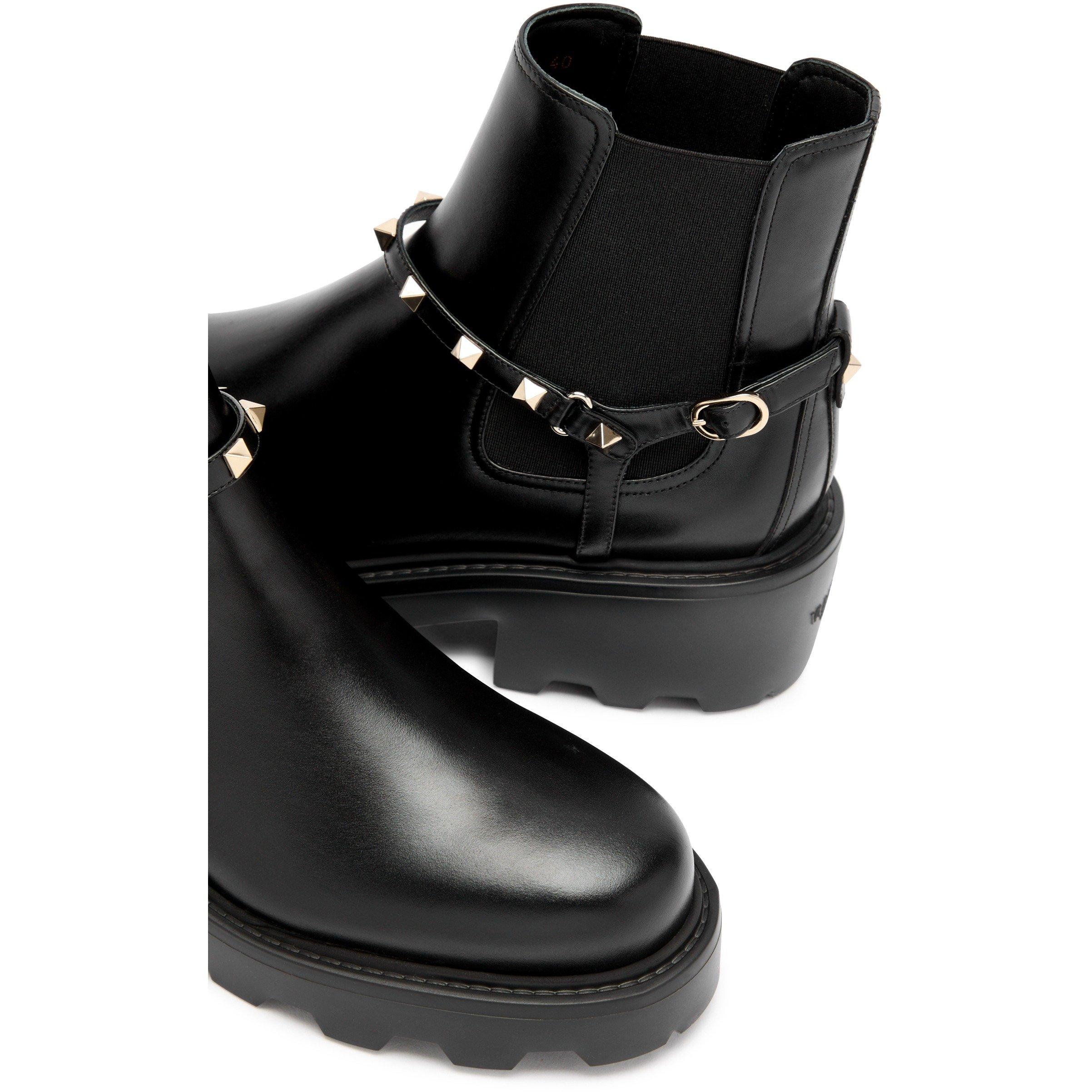BLACK - Valentino - Women's VLogo Leather Combat Boots - 4