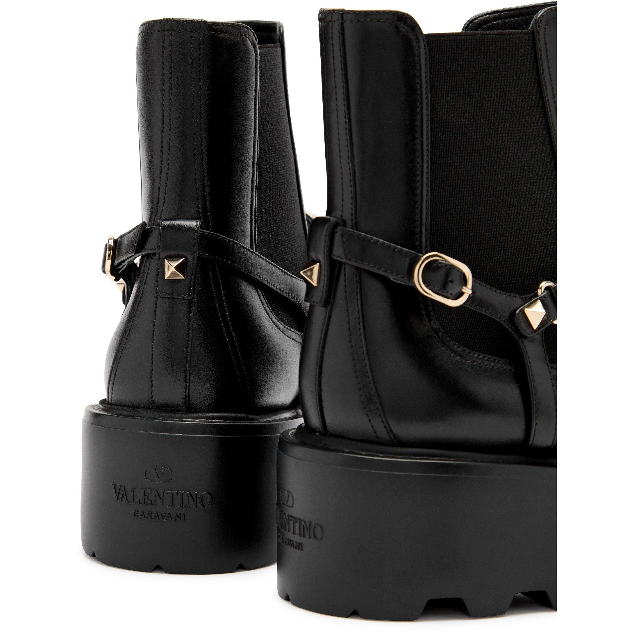 BLACK - Valentino - Women's VLogo Leather Combat Boots - 5