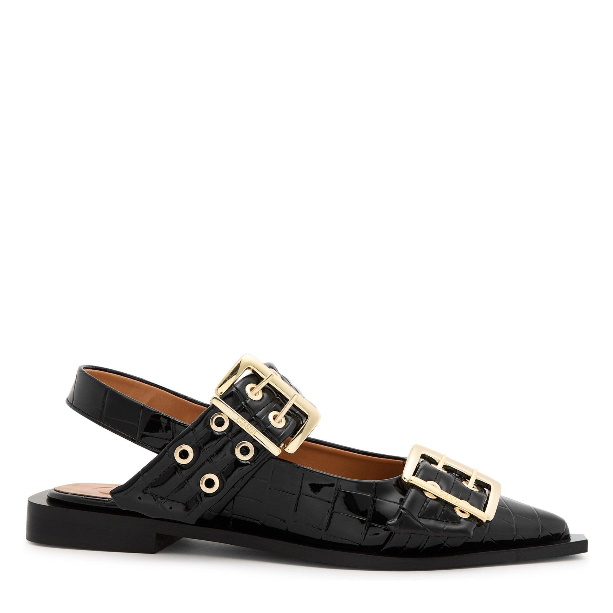 BLACK - Ganni - Buckle Ballerina Croc Embossed