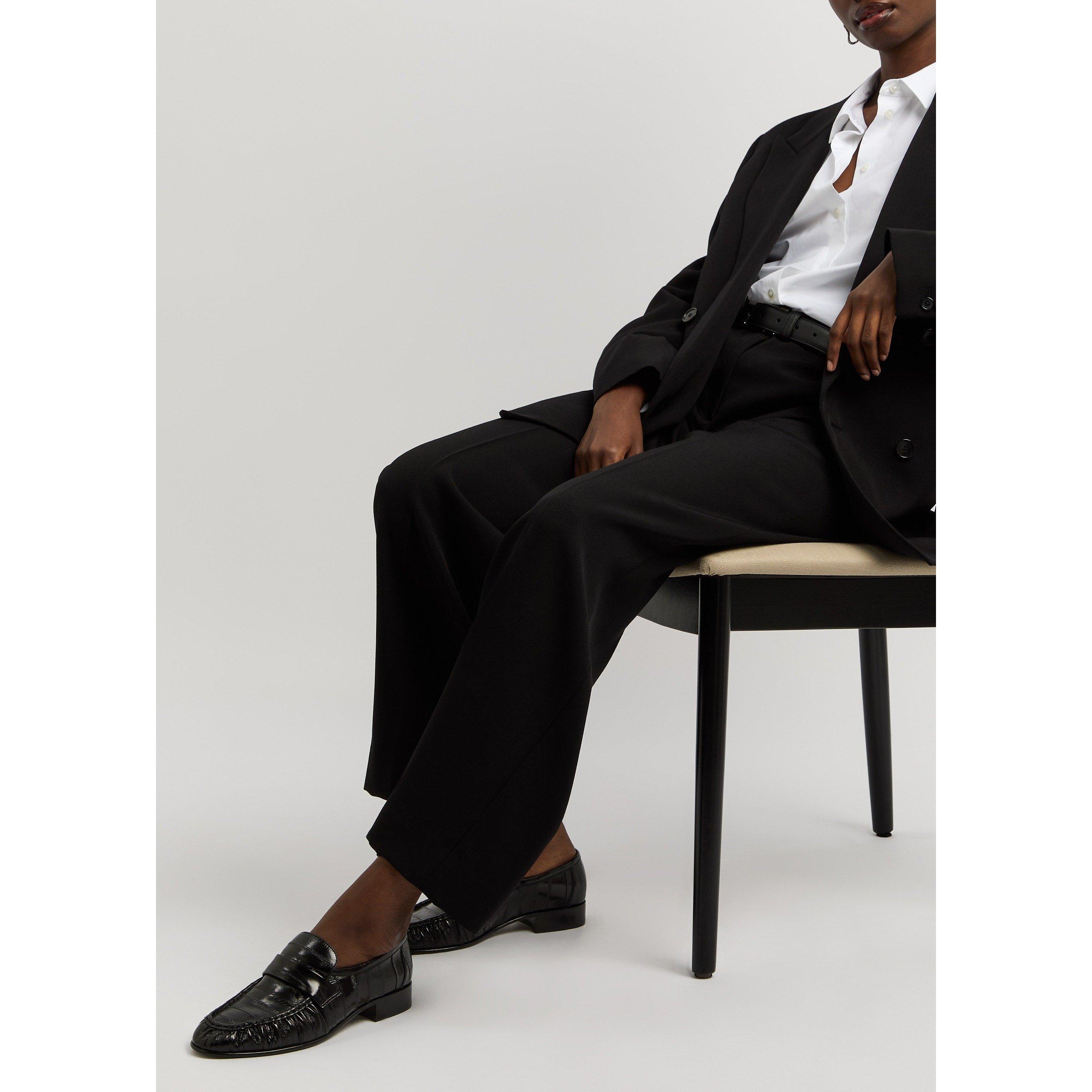 BLACK - The Row - Women's Croc Embossed Leather Loafers - 3