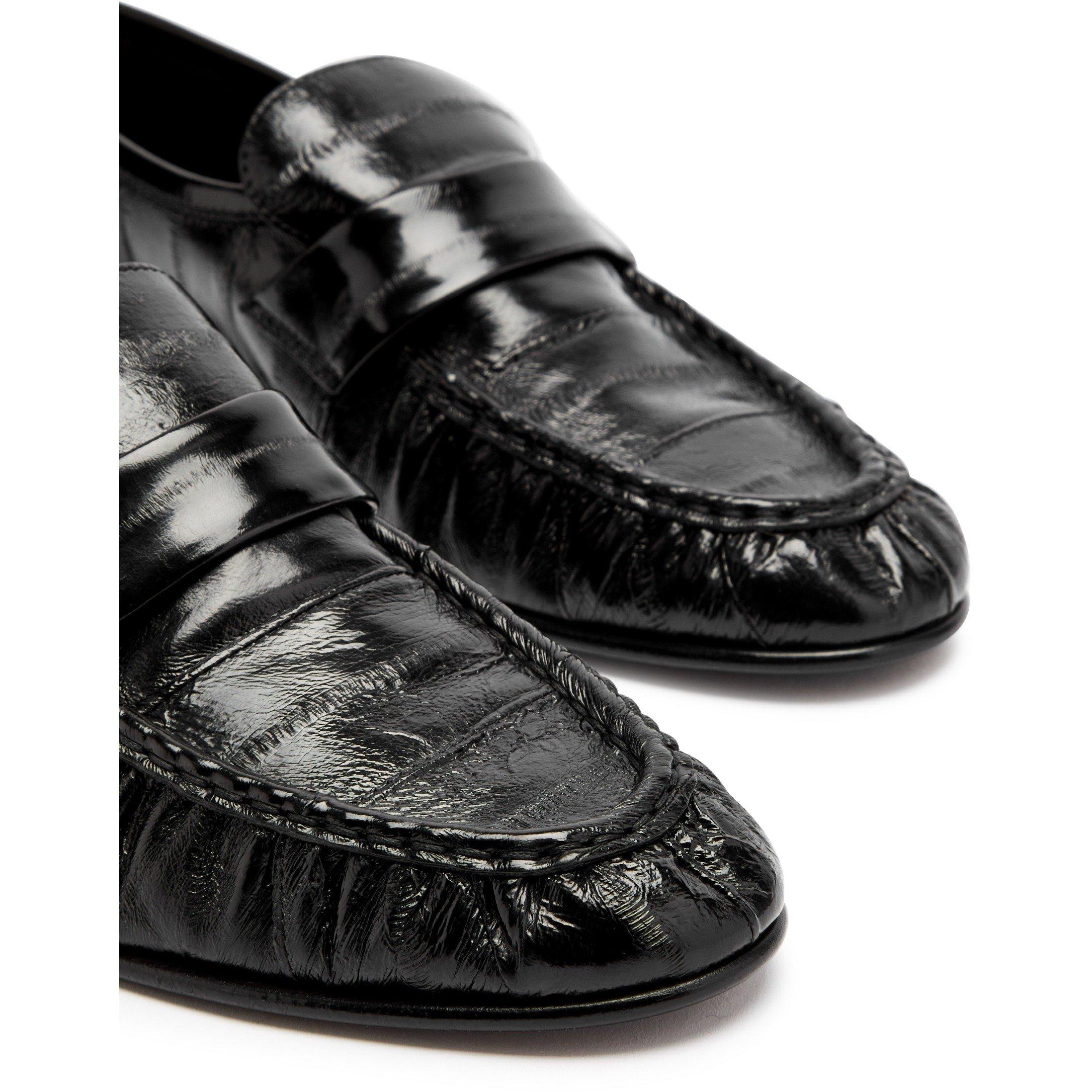 BLACK - The Row - Women's Croc Embossed Leather Loafers - 4
