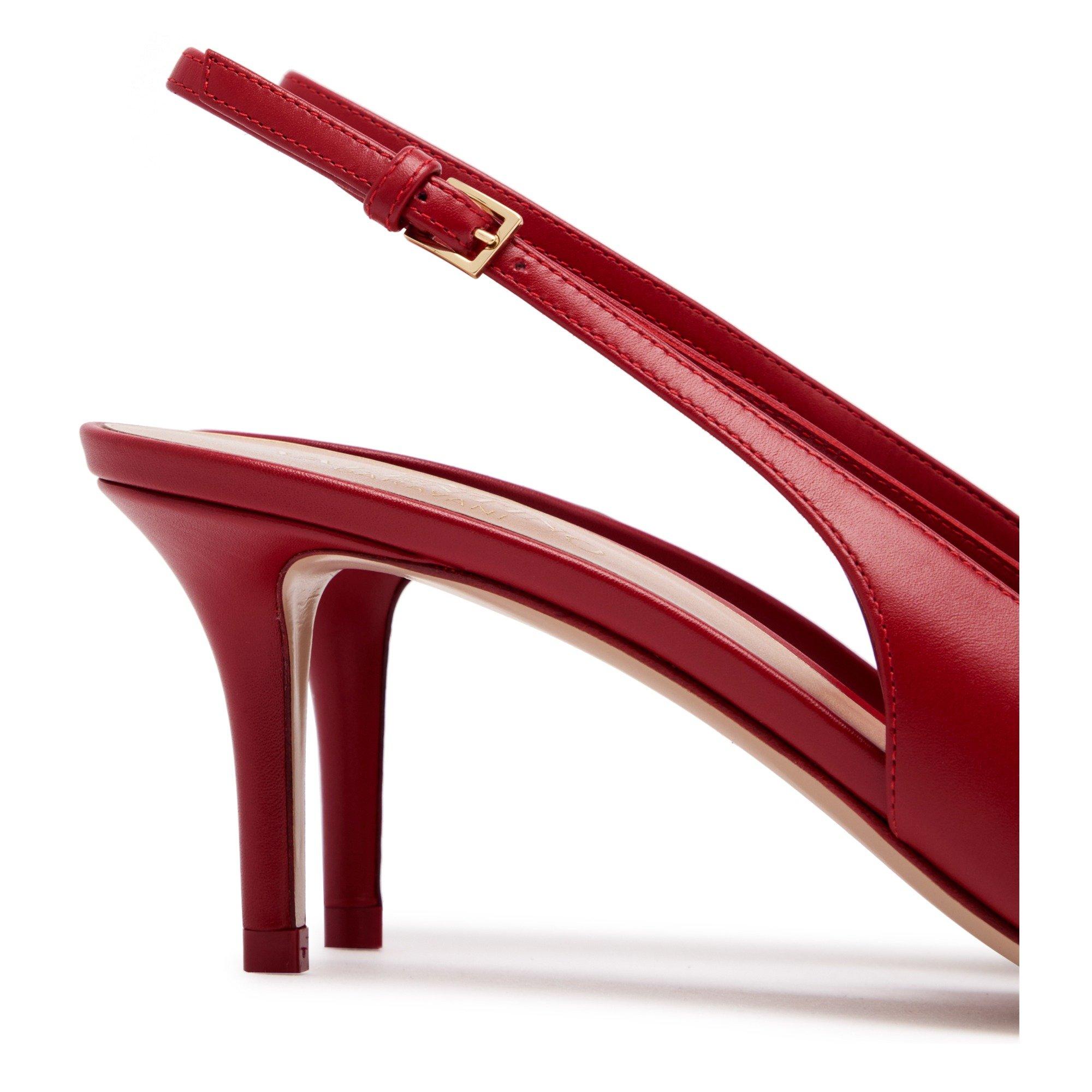 RED - Valentino - Women's VLogo Leather Pointed-Toe Kitten-Heel Slingbacks - 5