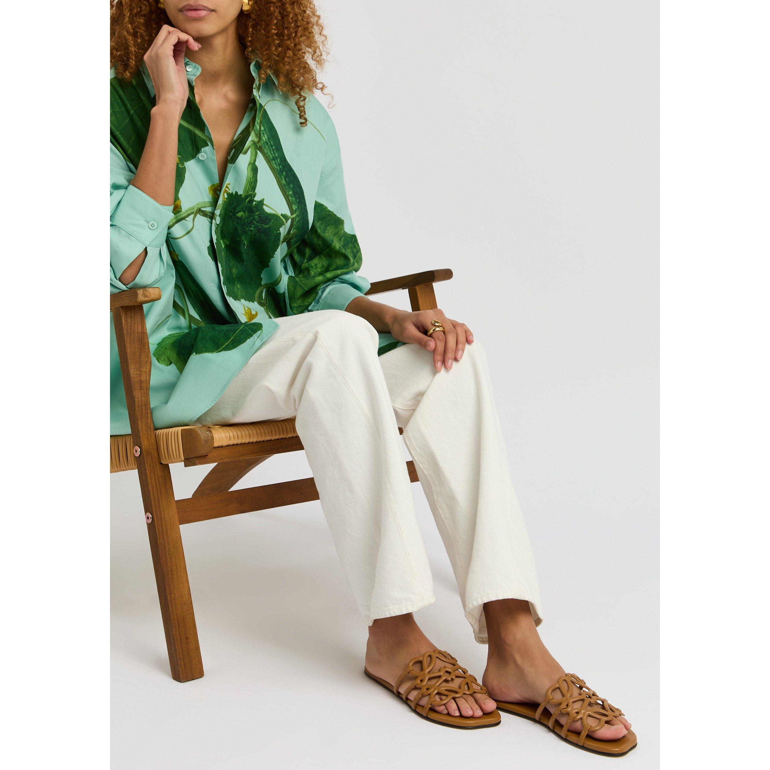 CAMEL - LOEWE - Women's Petal Anagram Slide Leather Flat Sandals - 3