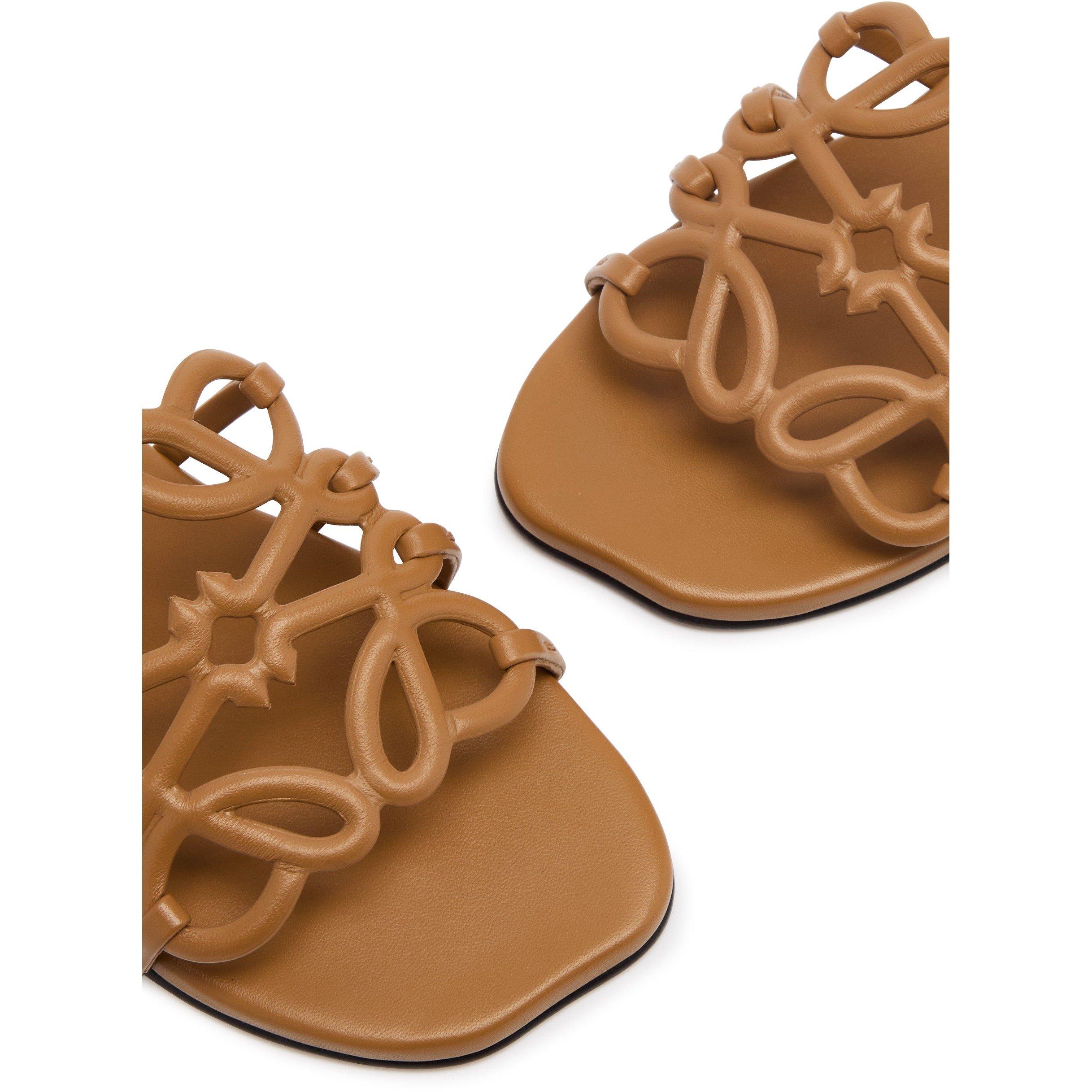 CAMEL - LOEWE - Women's Petal Anagram Slide Leather Flat Sandals - 4
