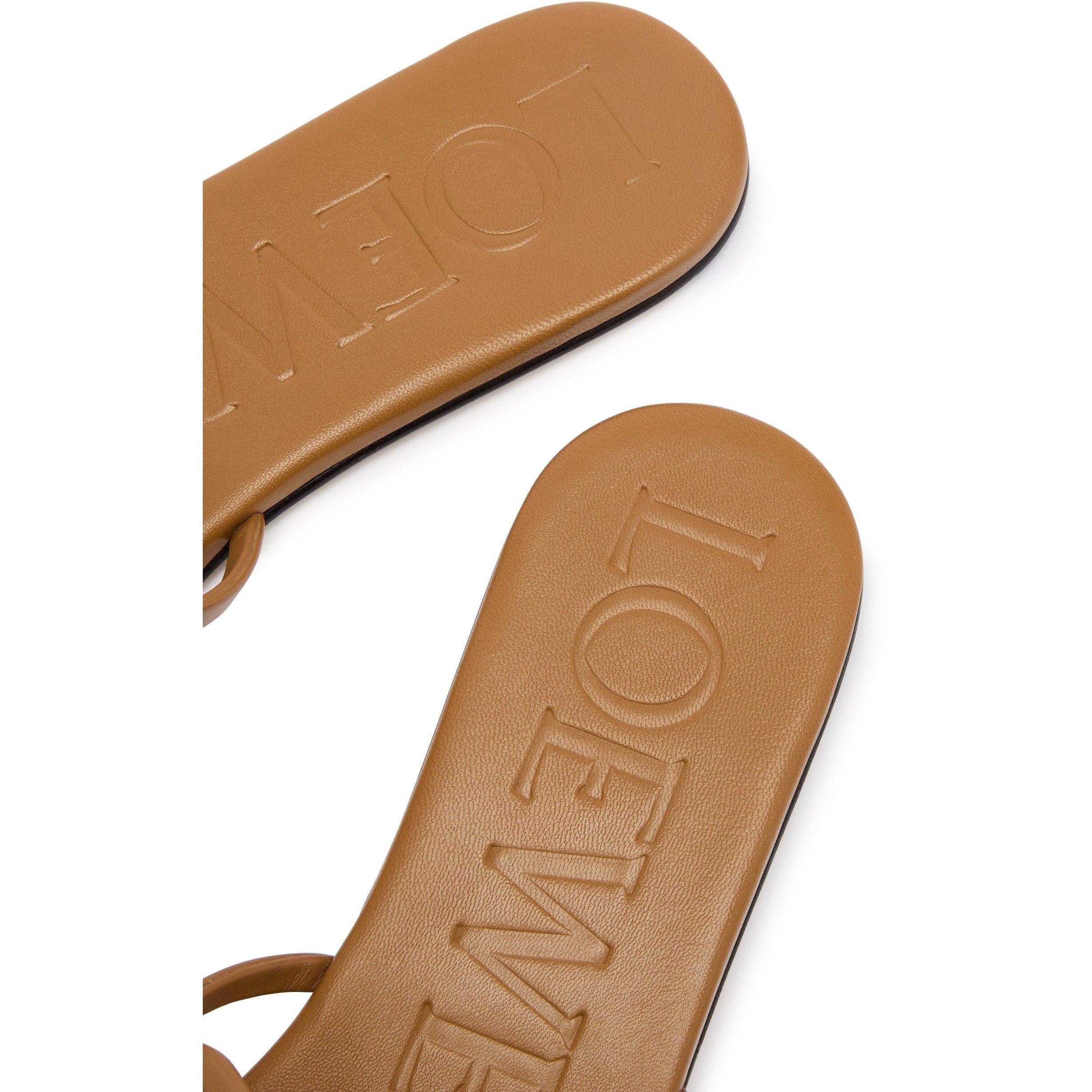 CAMEL - LOEWE - Women's Petal Anagram Slide Leather Flat Sandals - 5
