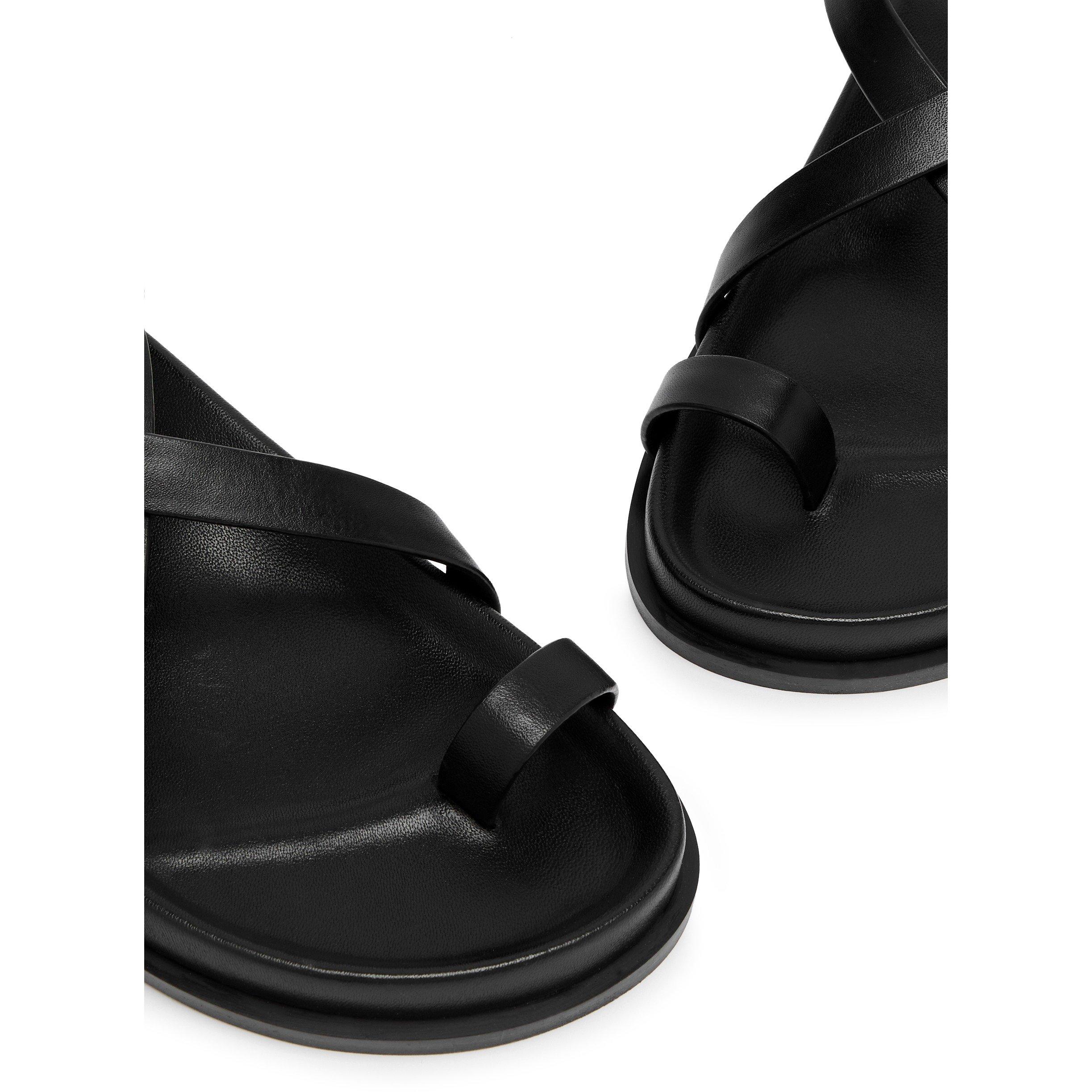 BLACK - Unknown - Women's Jalen Slim Leather Flat Sandals - 4