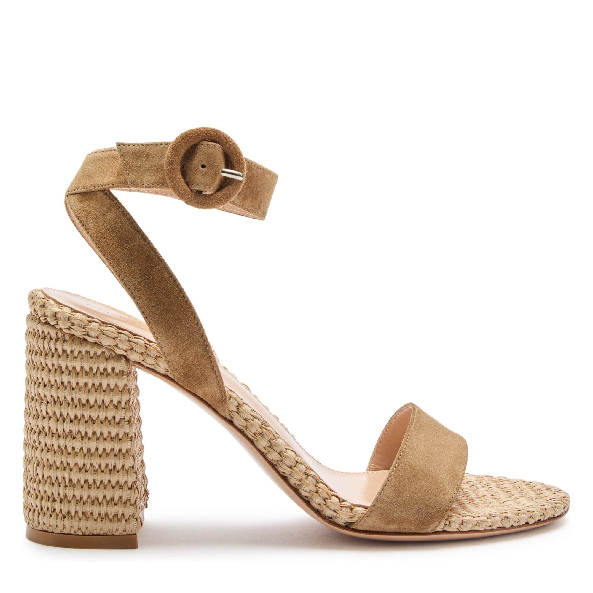 CAMEL - Gianvito Rossi - Women's Luana Suede Block-Heel Sandals - 1