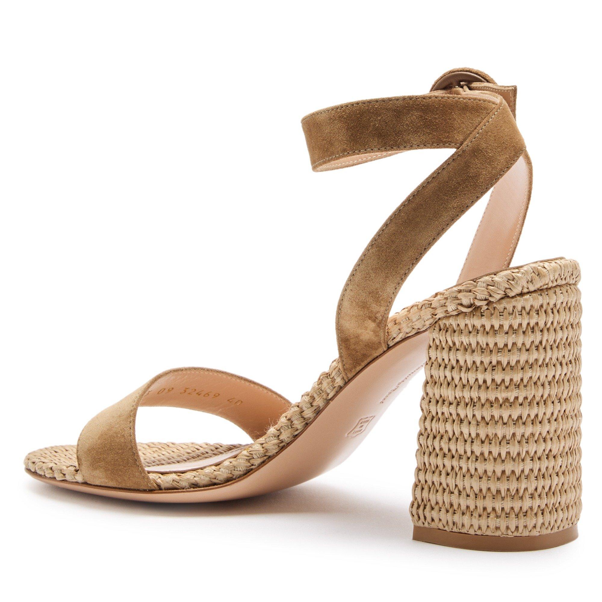 CAMEL - Gianvito Rossi - Women's Luana Suede Block-Heel Sandals - 2