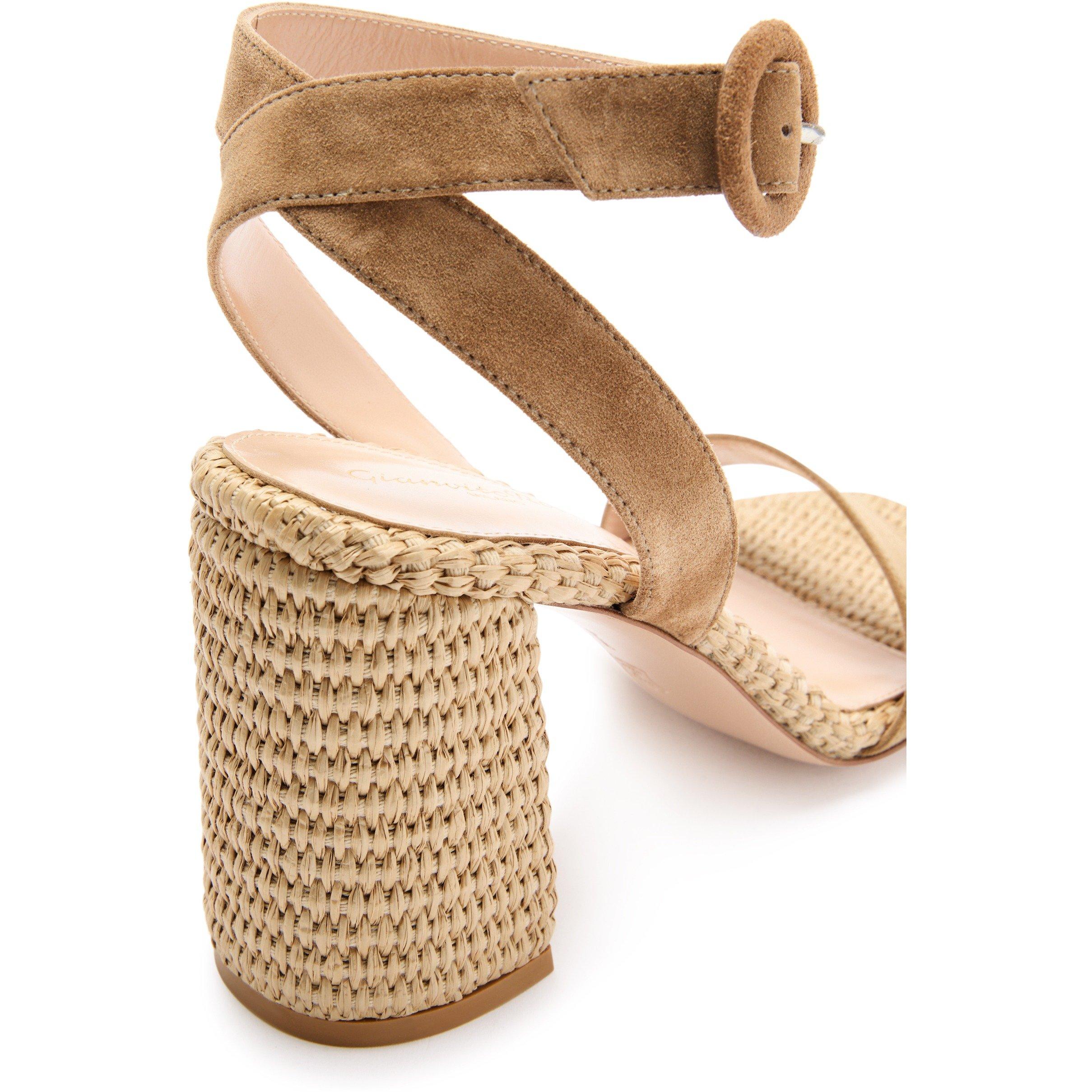 CAMEL - Gianvito Rossi - Women's Luana Suede Block-Heel Sandals - 5