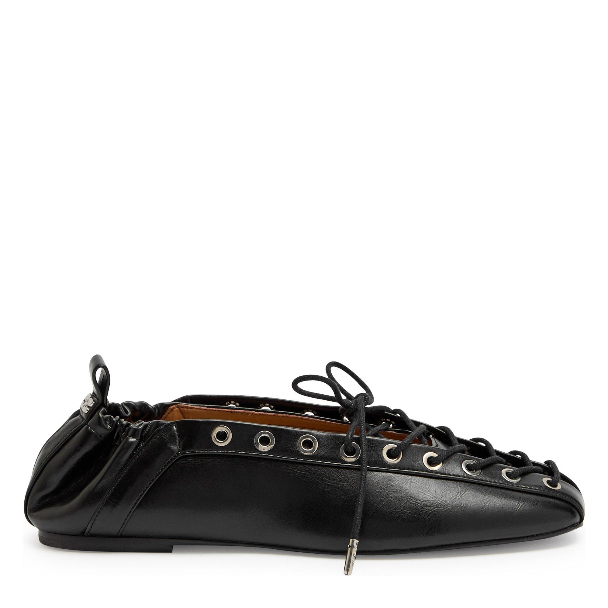 BLACK - Ganni - Eyelets Lace Up Ballerina