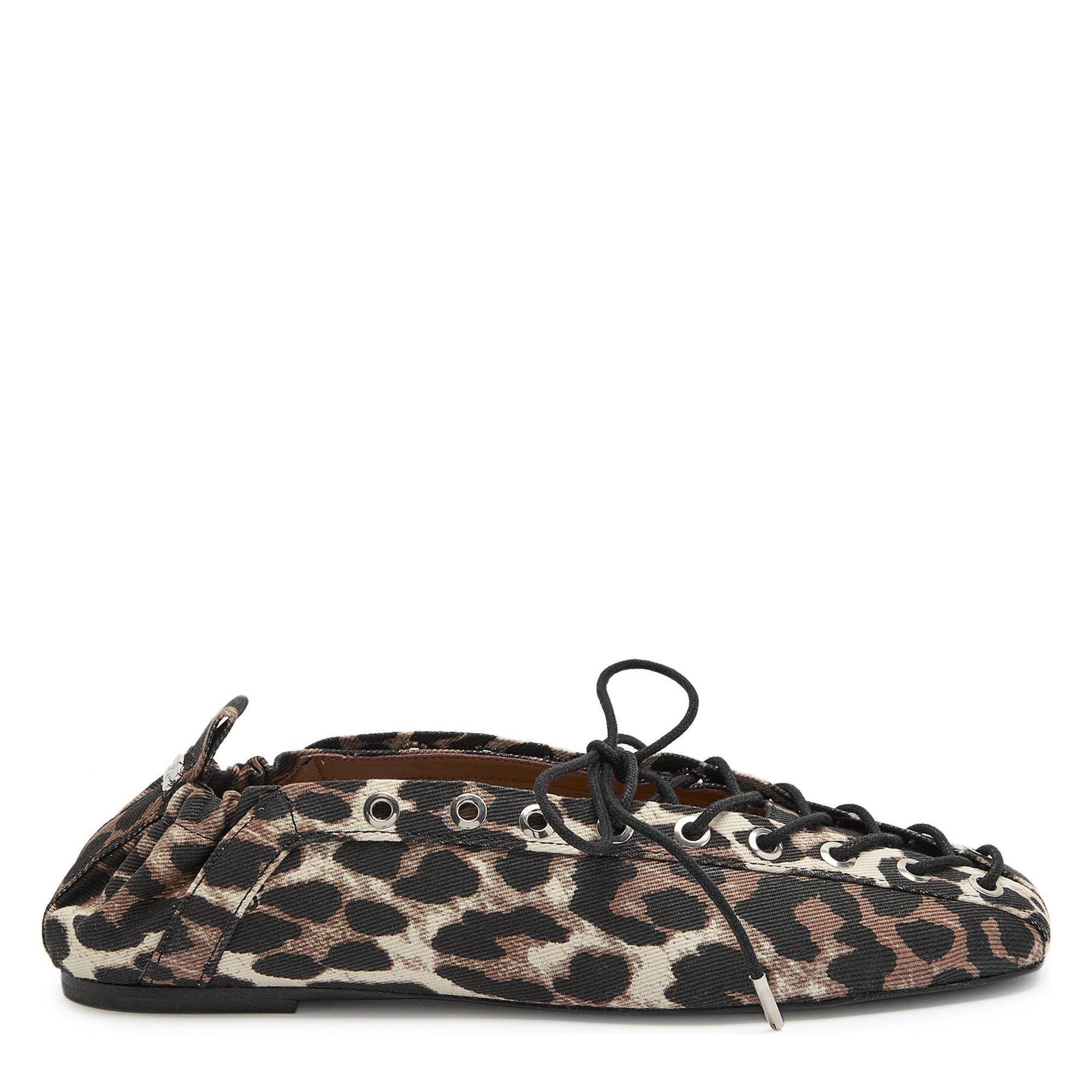 LEOPARD - Ganni - Eyelets Lace Up Ballerina Deni