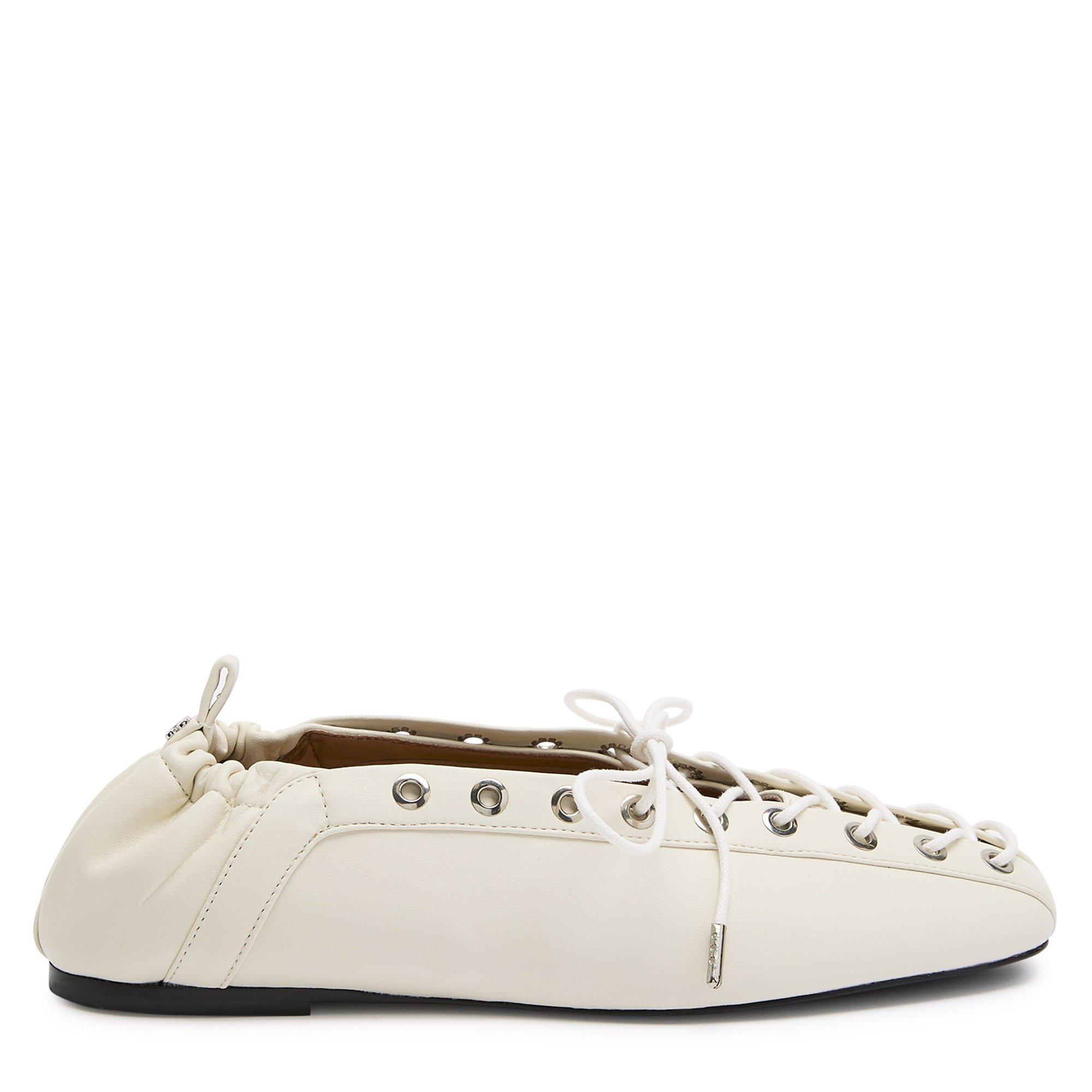 OFF WHITE - Ganni - Eyelets Lace Up Ballerina - 1