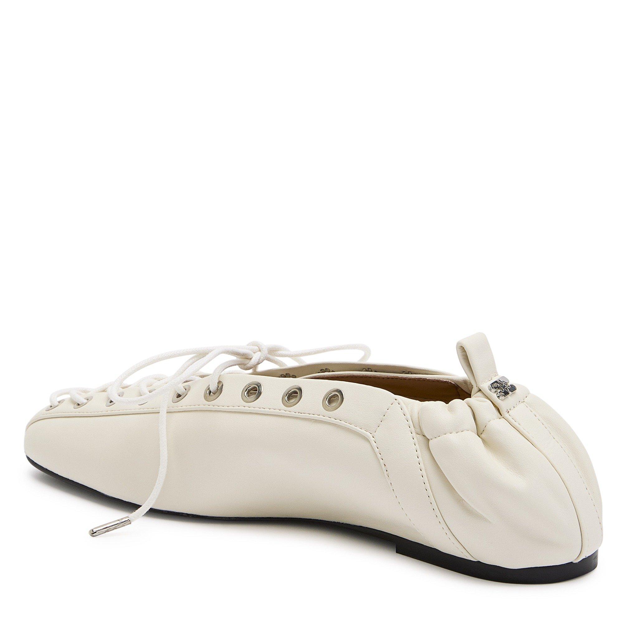 OFF WHITE - Ganni - Eyelets Lace Up Ballerina - 2