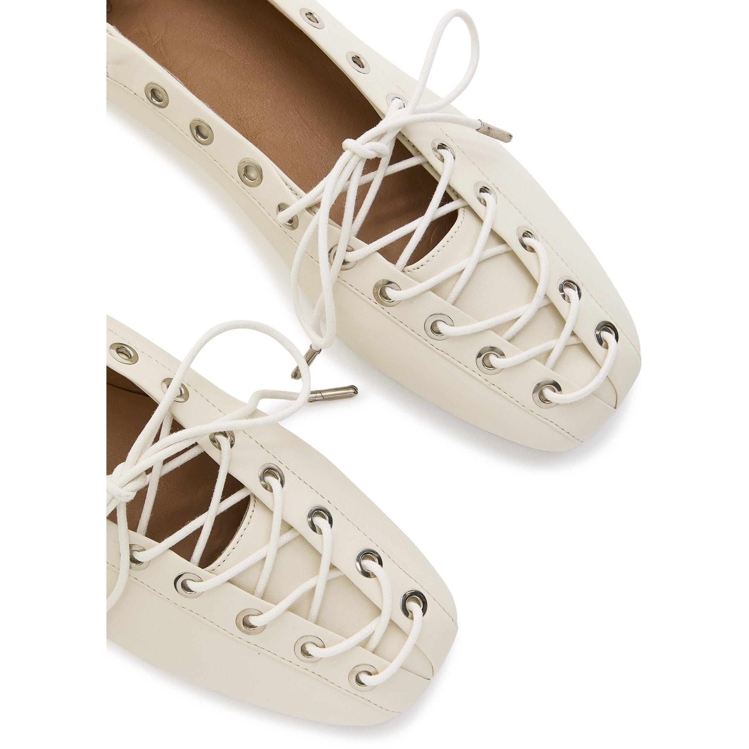 OFF WHITE - Ganni - Eyelets Lace Up Ballerina - 4