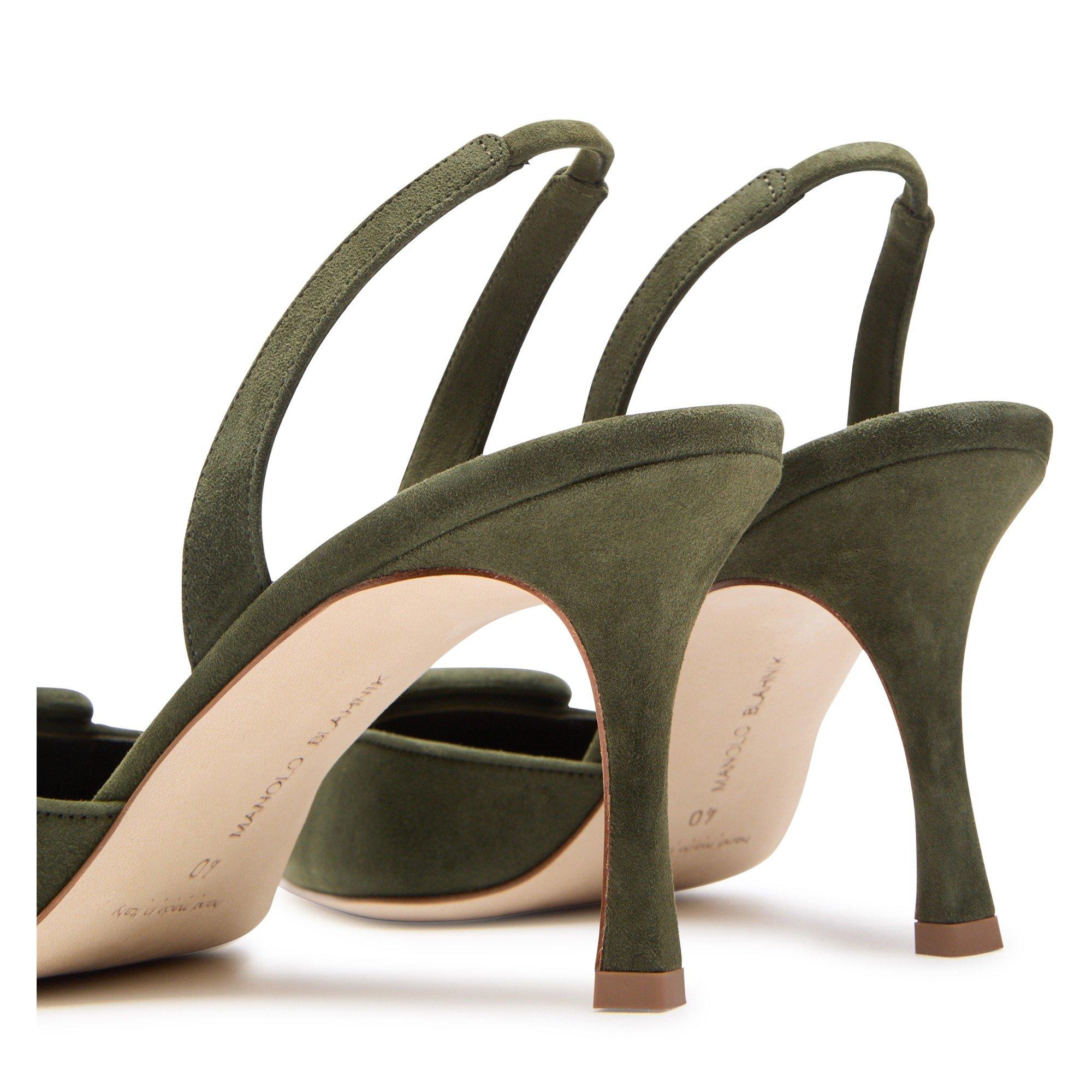 DARK GREEN - Manolo Blahnik - Women's Maysli 70 Suede Pointed-Toe Slingbacks - 4