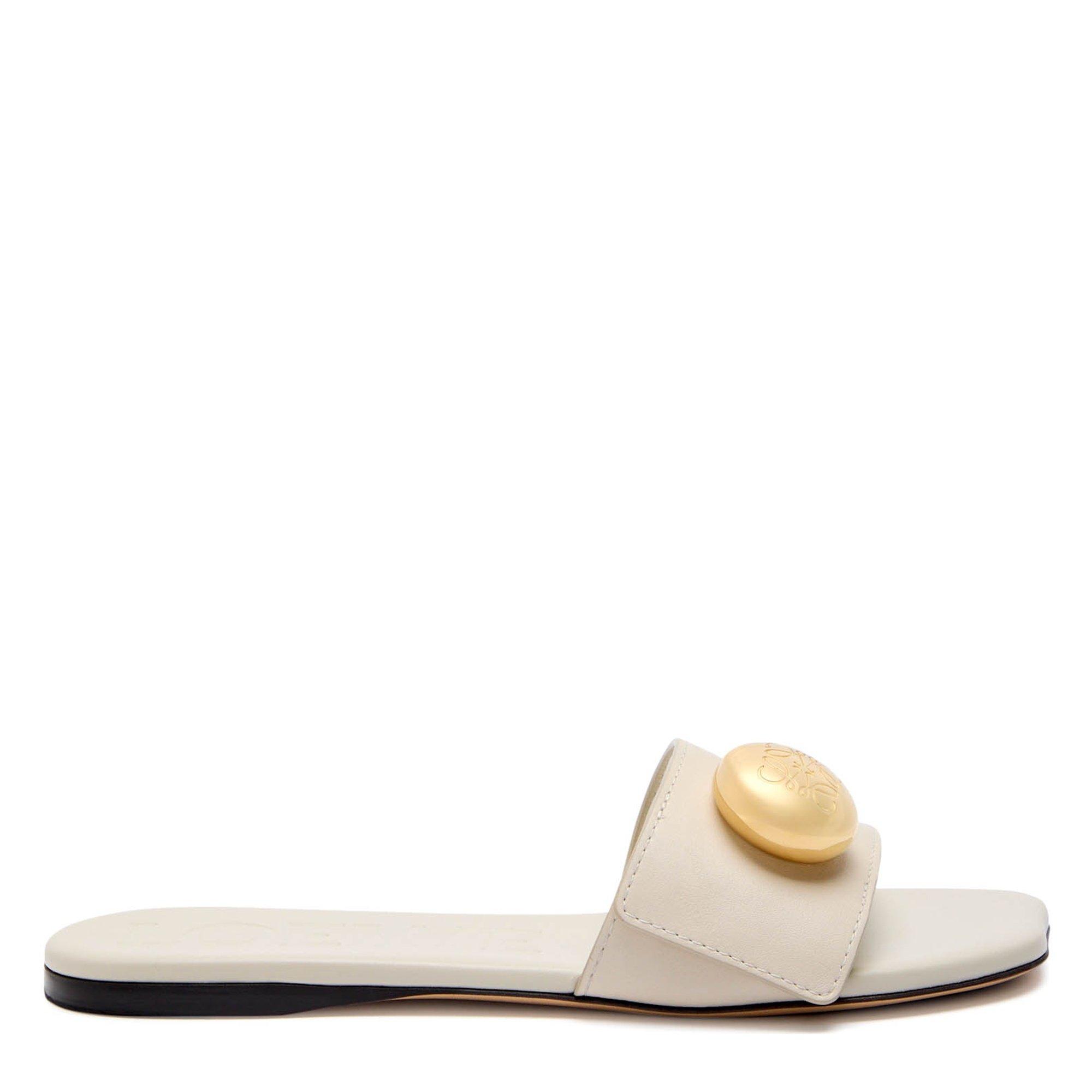 IVORY - LOEWE - Women's Pebble Leather Flat Sandals - 1