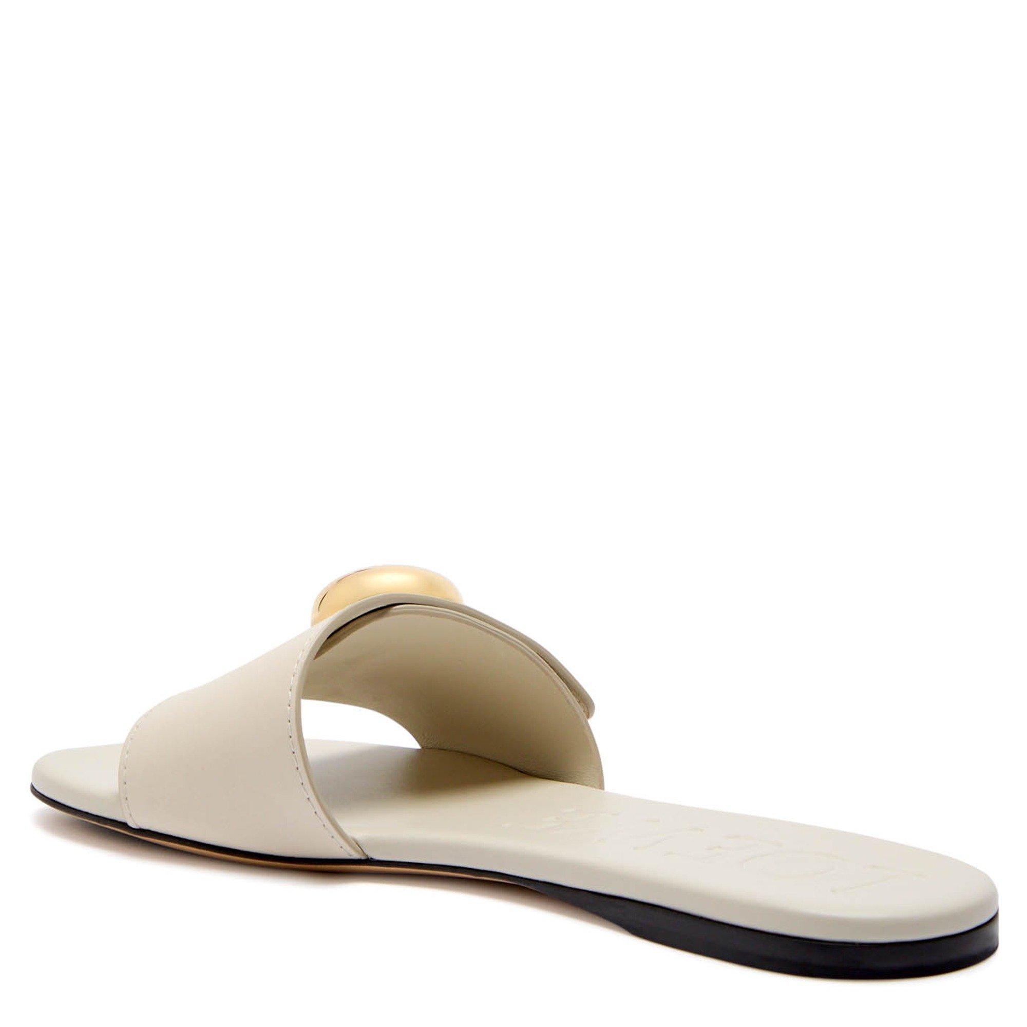 IVORY - LOEWE - Women's Pebble Leather Flat Sandals - 2