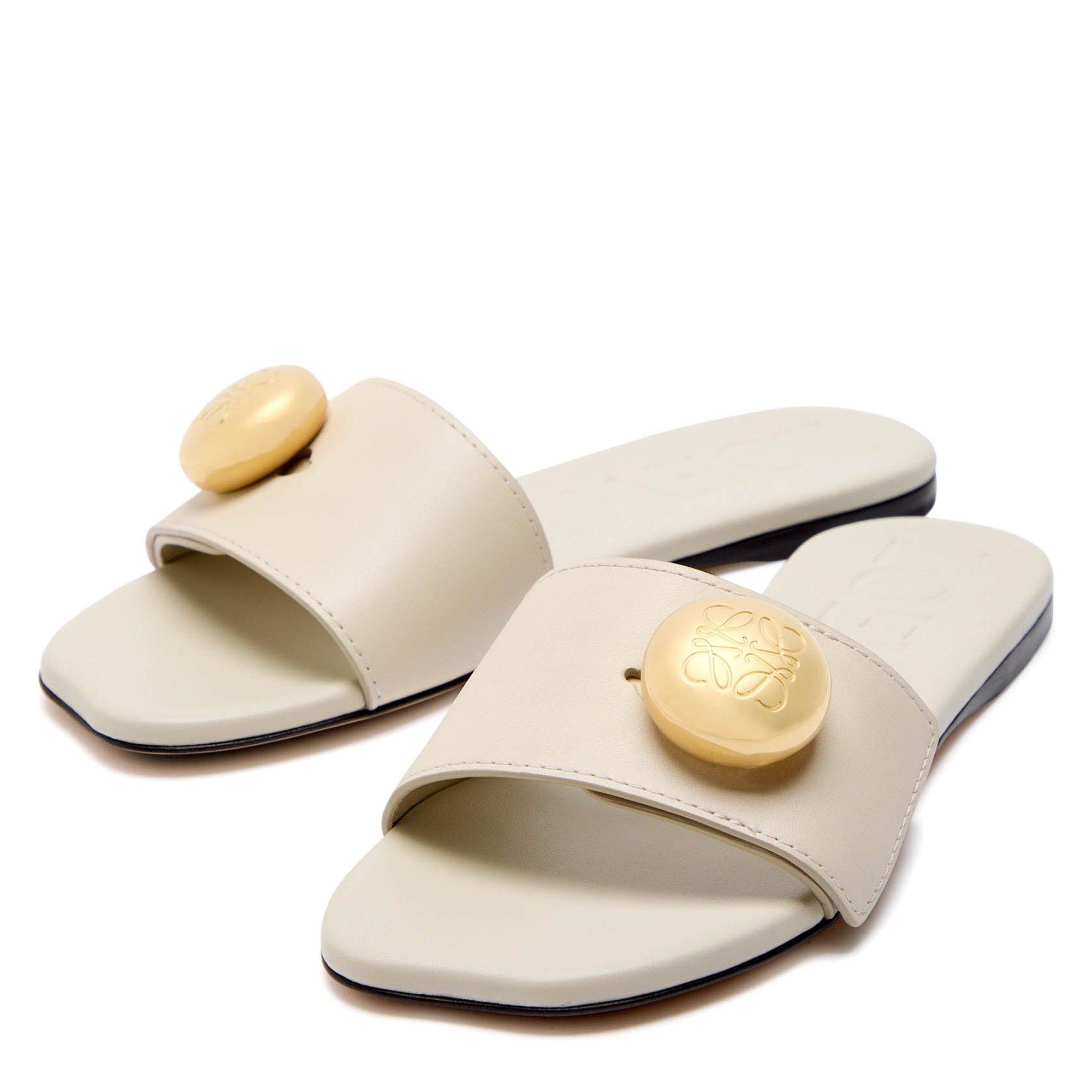IVORY - LOEWE - Women's Pebble Leather Flat Sandals - 3