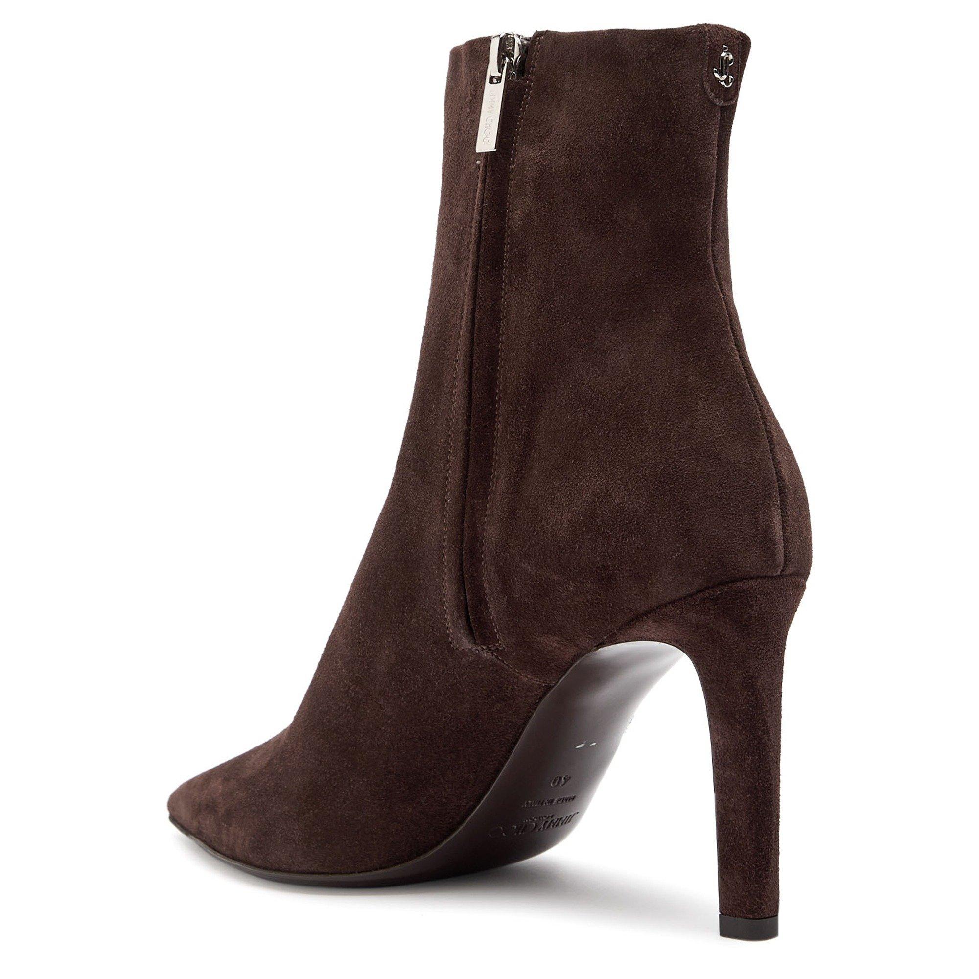 BROWN - Jimmy Choo - Women's Frankie Suede Pointed-Toe Heeled Ankle Boots - 2