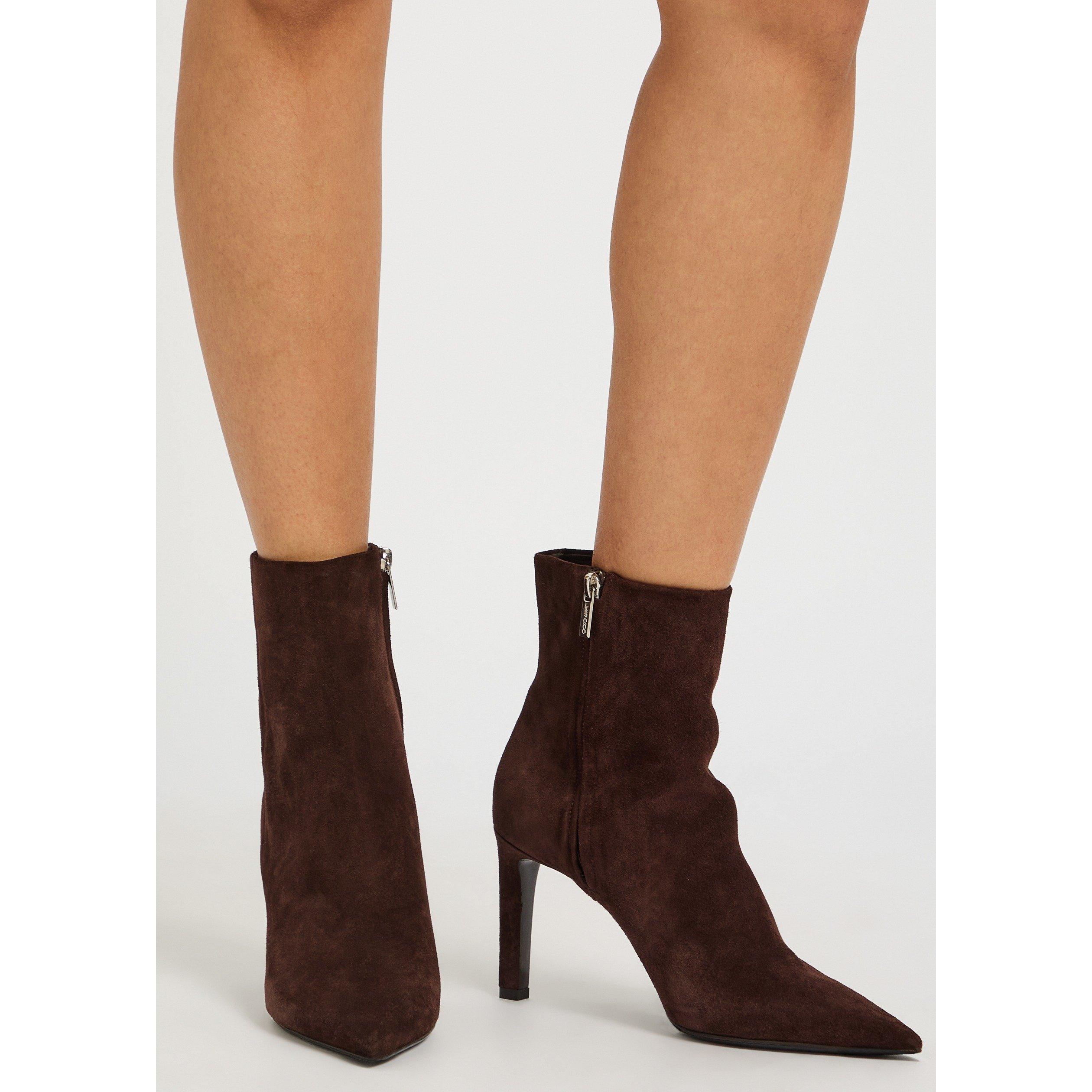 BROWN - Jimmy Choo - Women's Frankie Suede Pointed-Toe Heeled Ankle Boots - 3