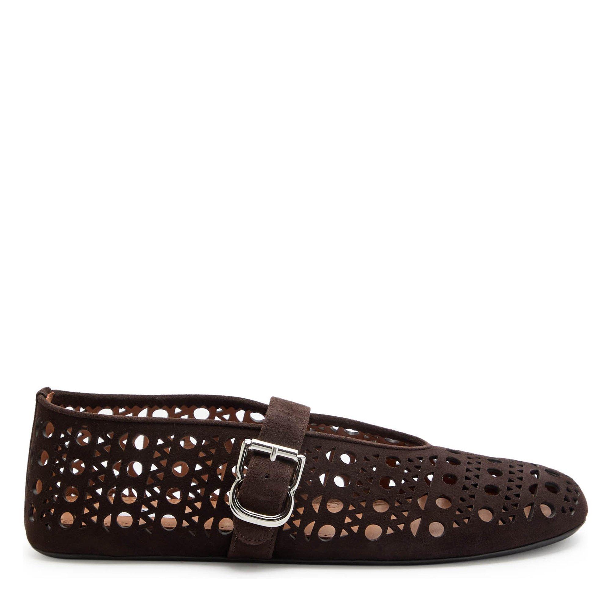 BROWN - Alaia - Suede Cut Out Ballet - 1