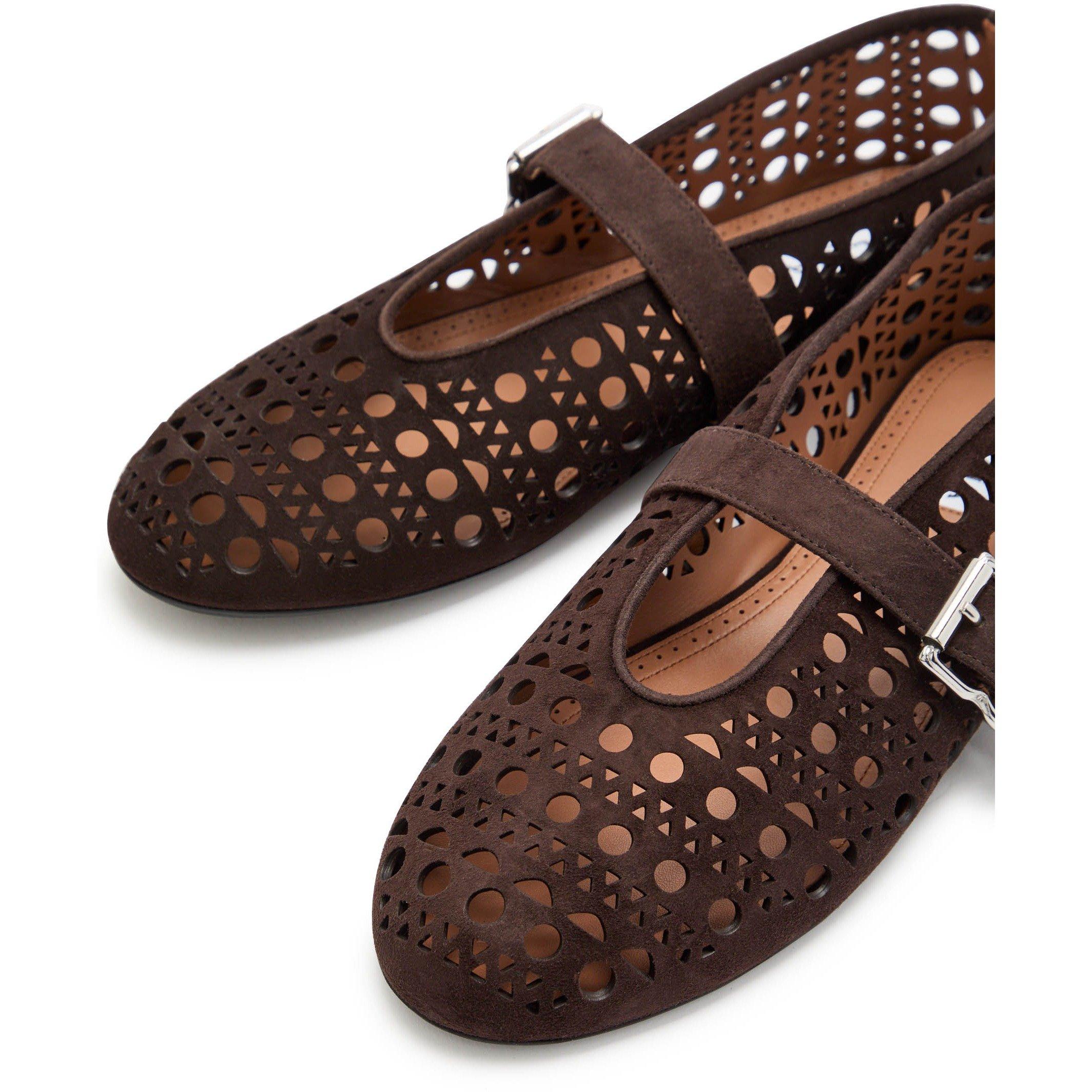 BROWN - Alaia - Suede Cut Out Ballet - 3