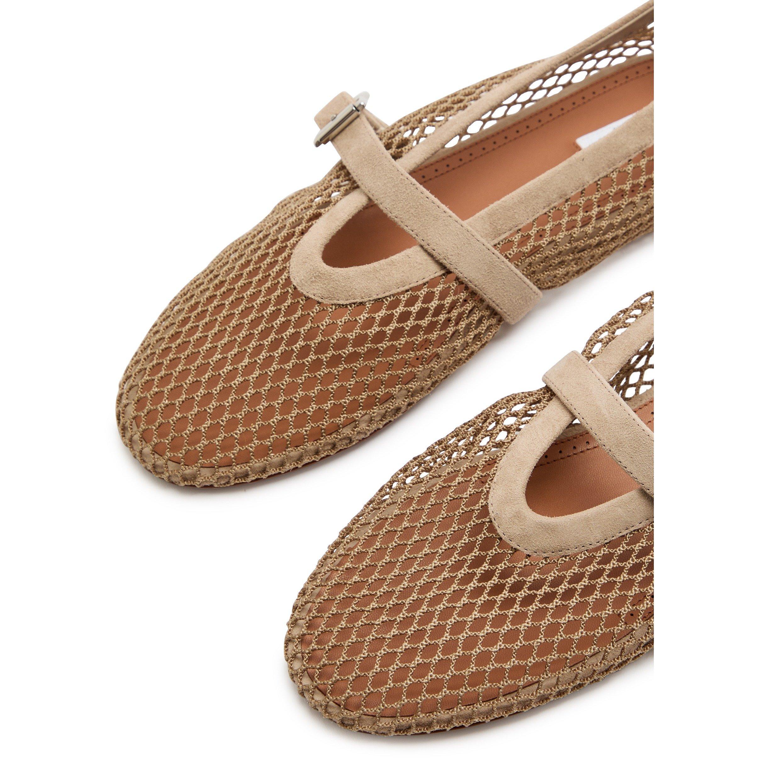 GREY - Alaia - Women's Suede Mesh Ballet Pumps - 3