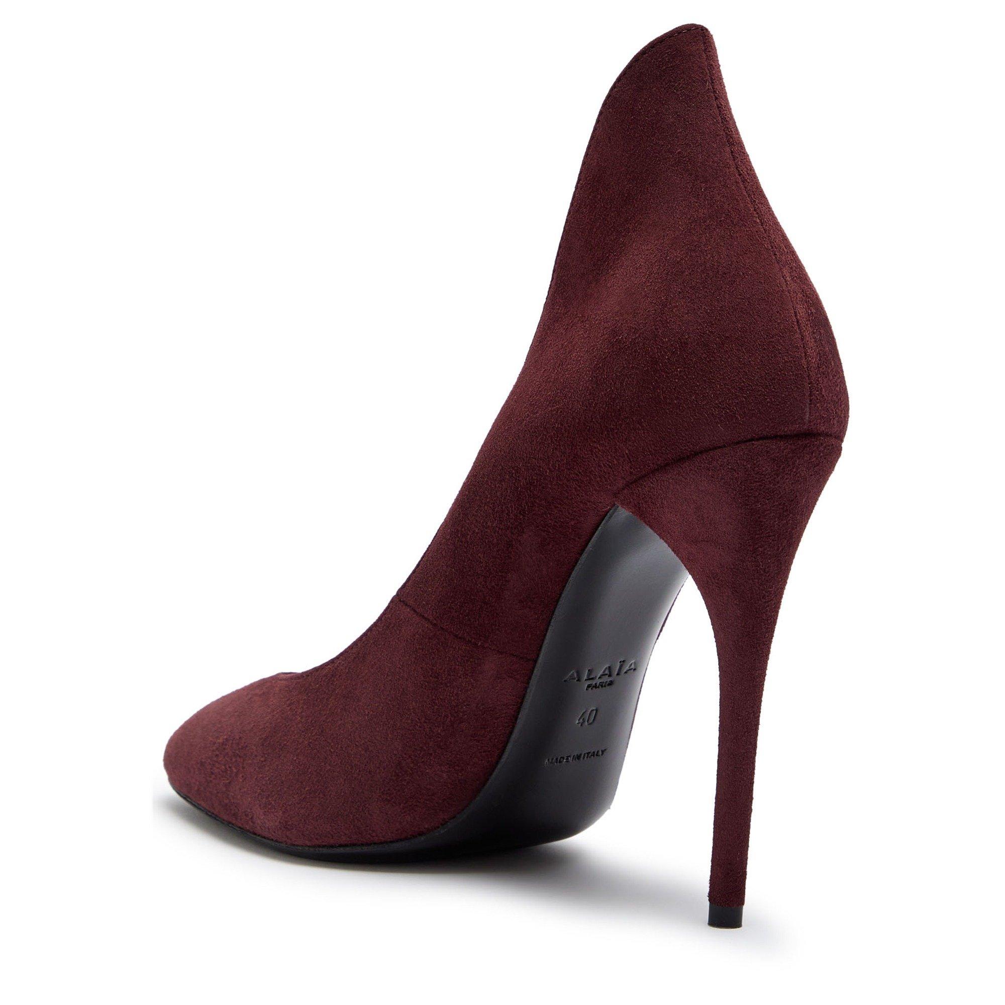 BURGUNDY - Alaia - Women's Décolletté 110 Suede Almond Toe Stiletto Heels - 2