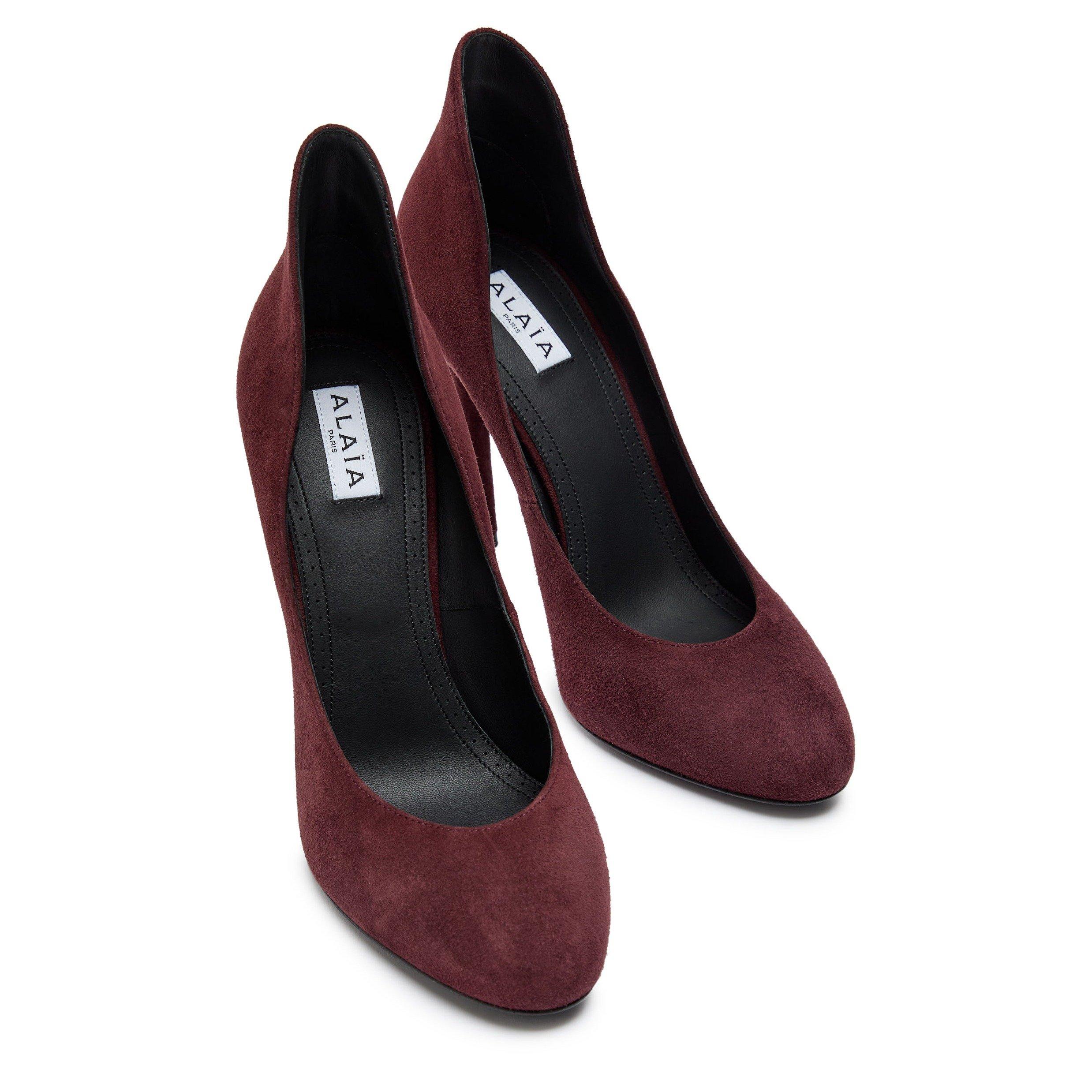 BURGUNDY - Alaia - Women's Décolletté 110 Suede Almond Toe Stiletto Heels - 3
