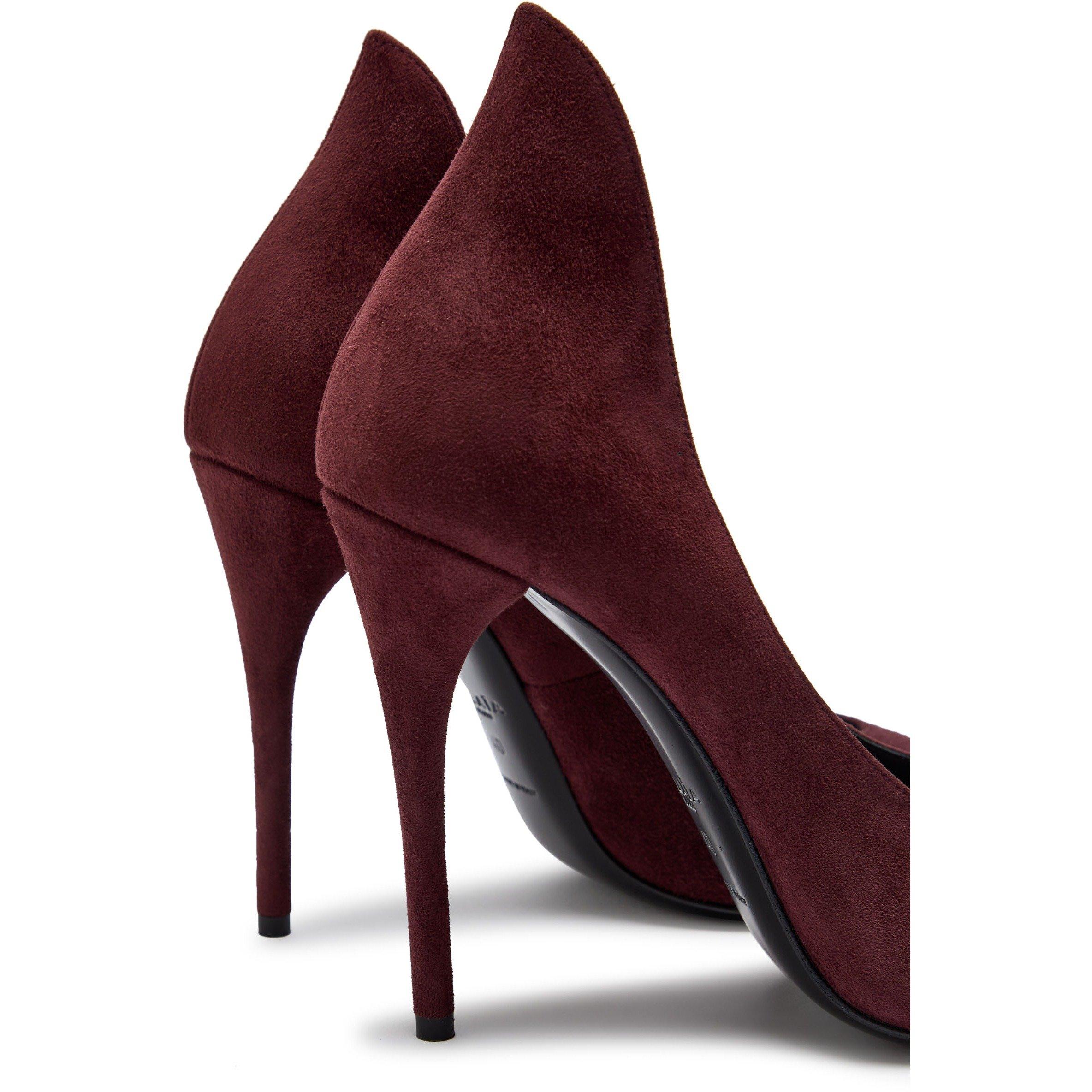 BURGUNDY - Alaia - Women's Décolletté 110 Suede Almond Toe Stiletto Heels - 4