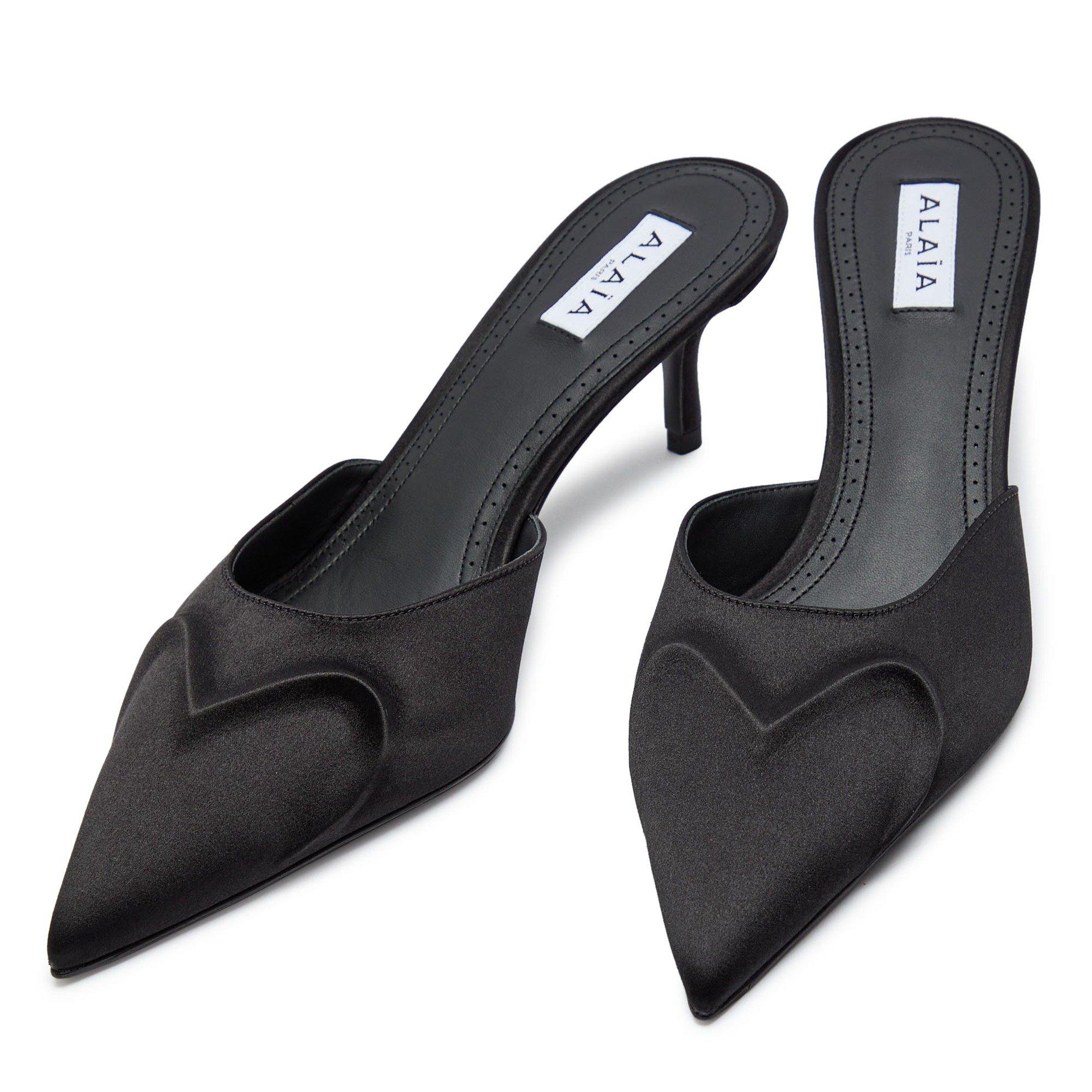 BLACK - Alaia - Women's Coeur Satin Heeled Mules - 3