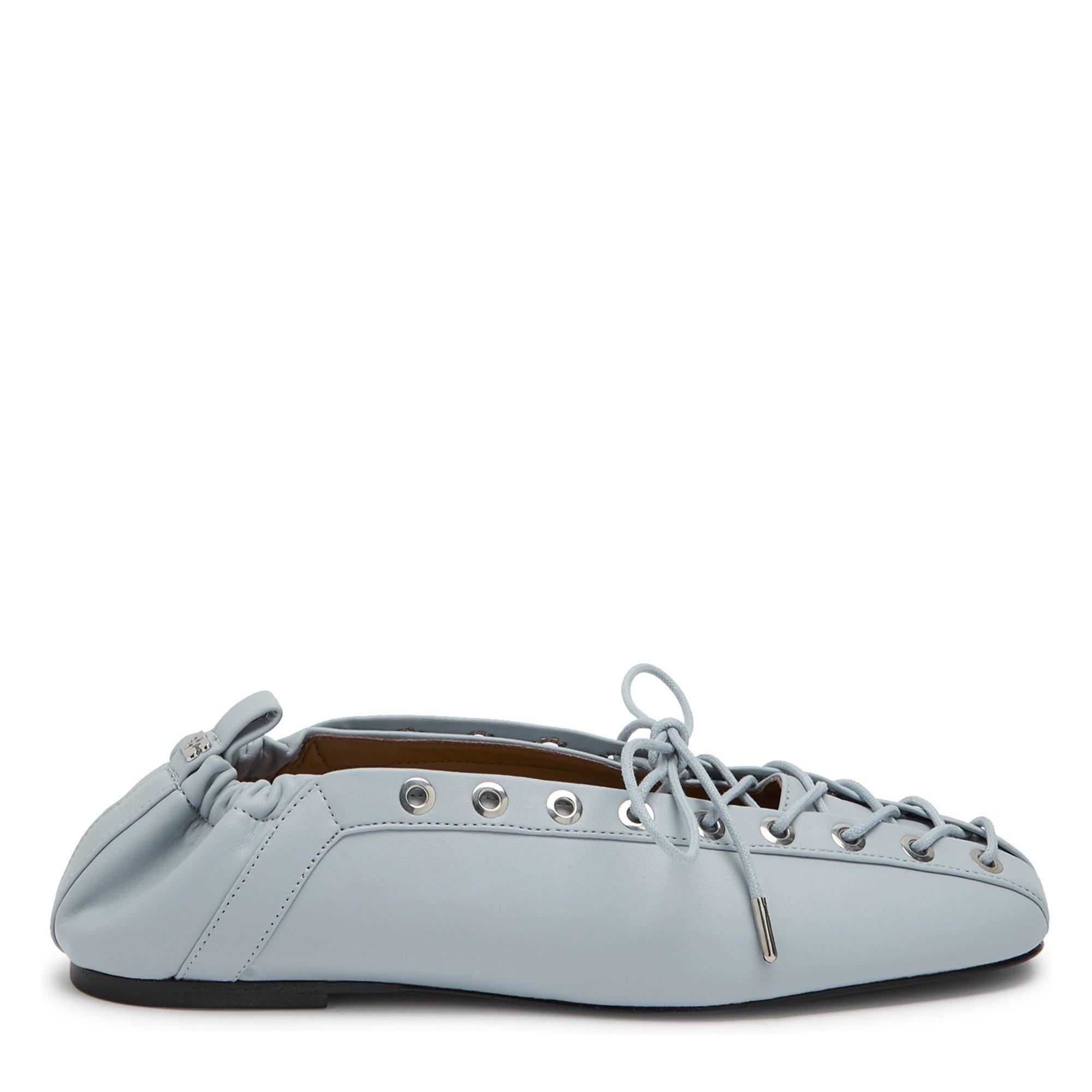 Ganni EYELETS LACEUP BALLERINA