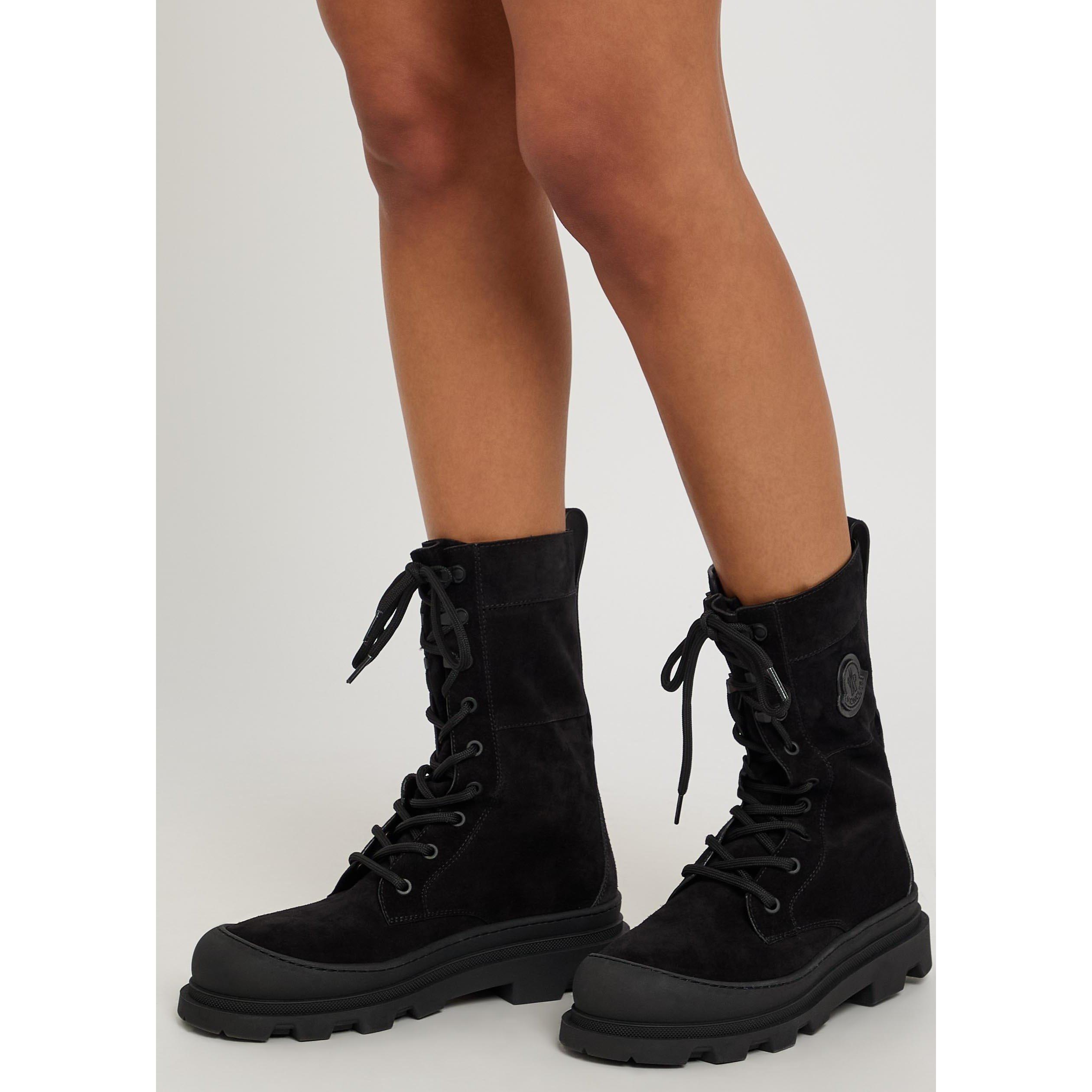BLACK - Moncler - Women's Vera Suede Lace-Up Flat Ankle Boots - 3