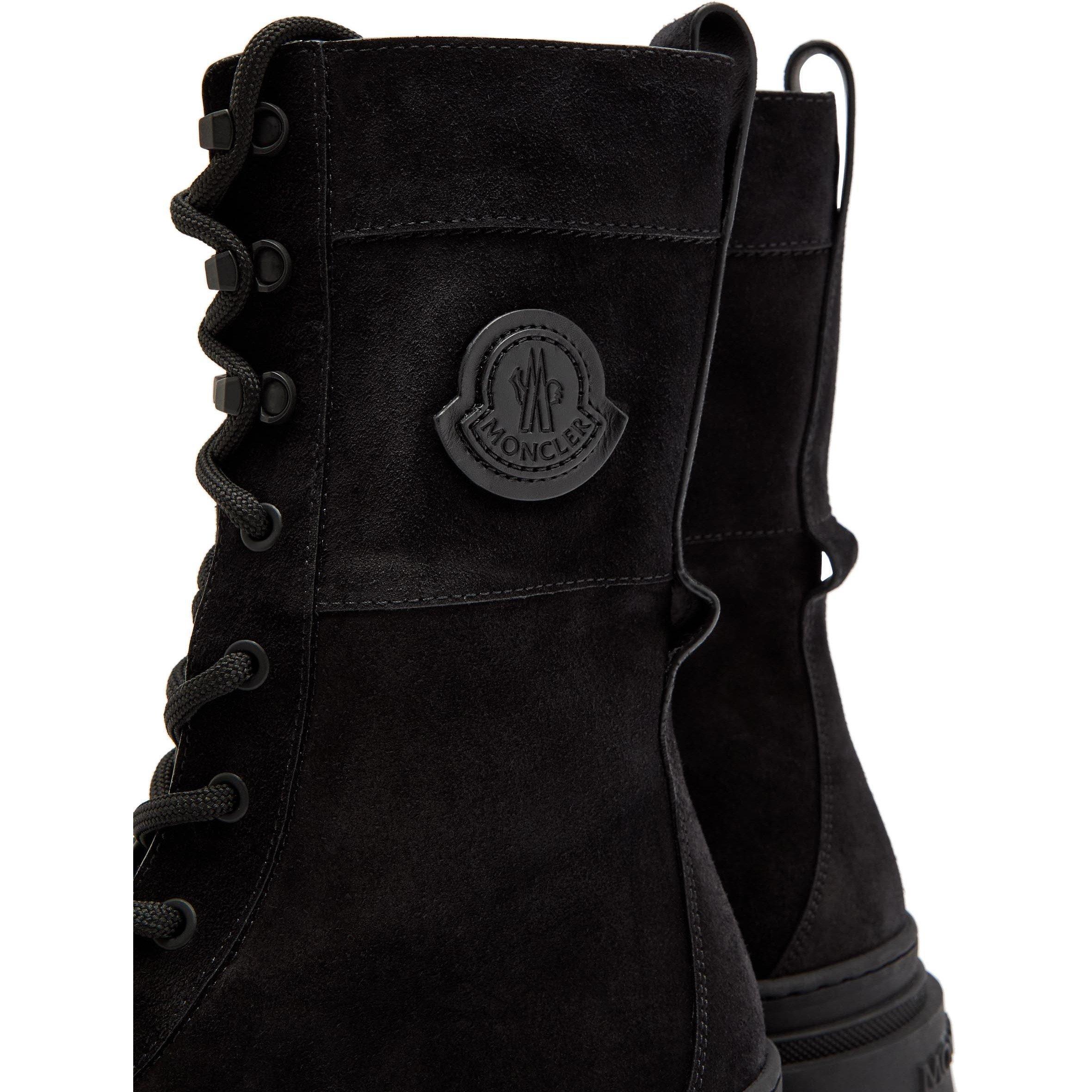 BLACK - Moncler - Women's Vera Suede Lace-Up Flat Ankle Boots - 5