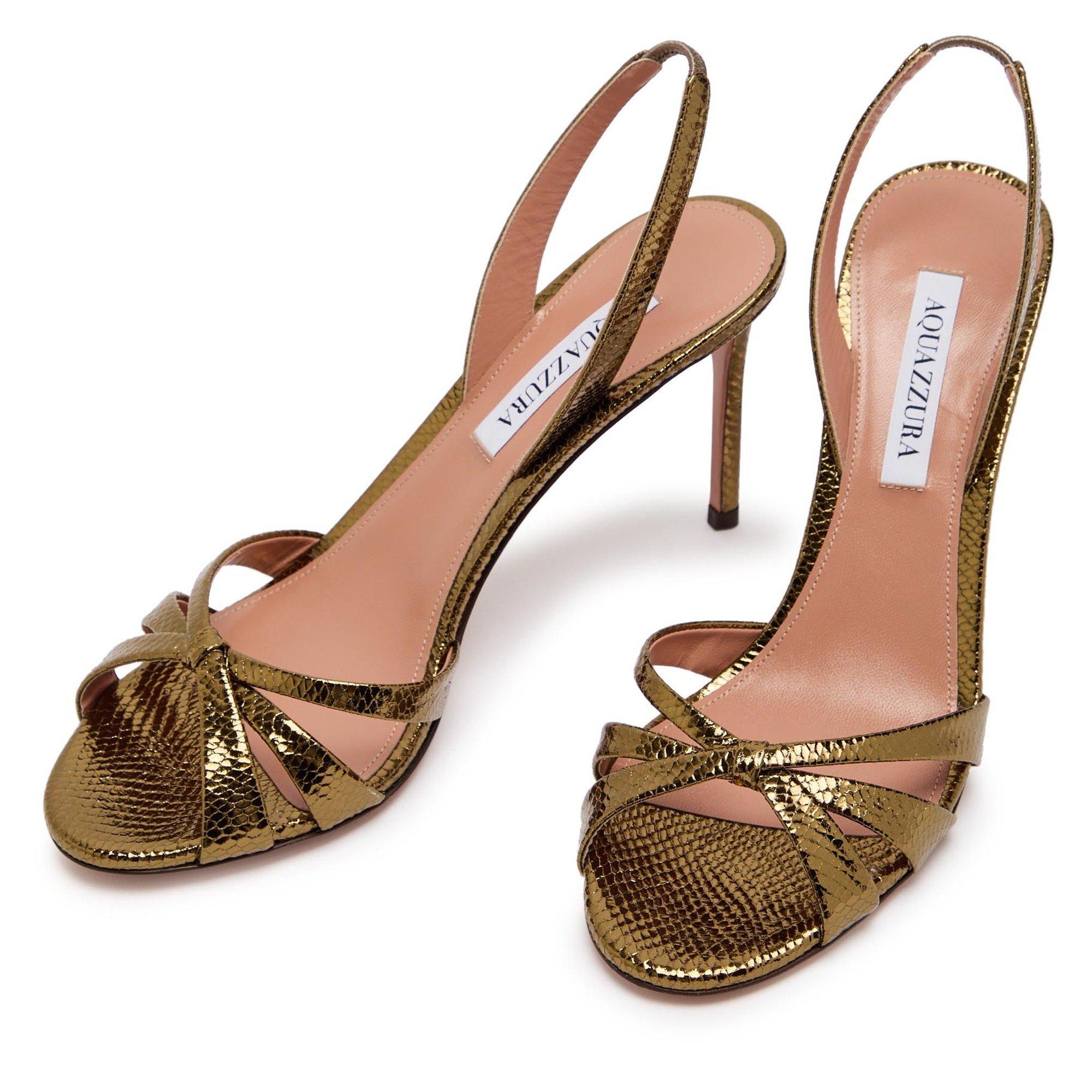 GOLD - Aquazzura - Women's Tati Crocodile-Effect Leather Heeled Sandals - 4