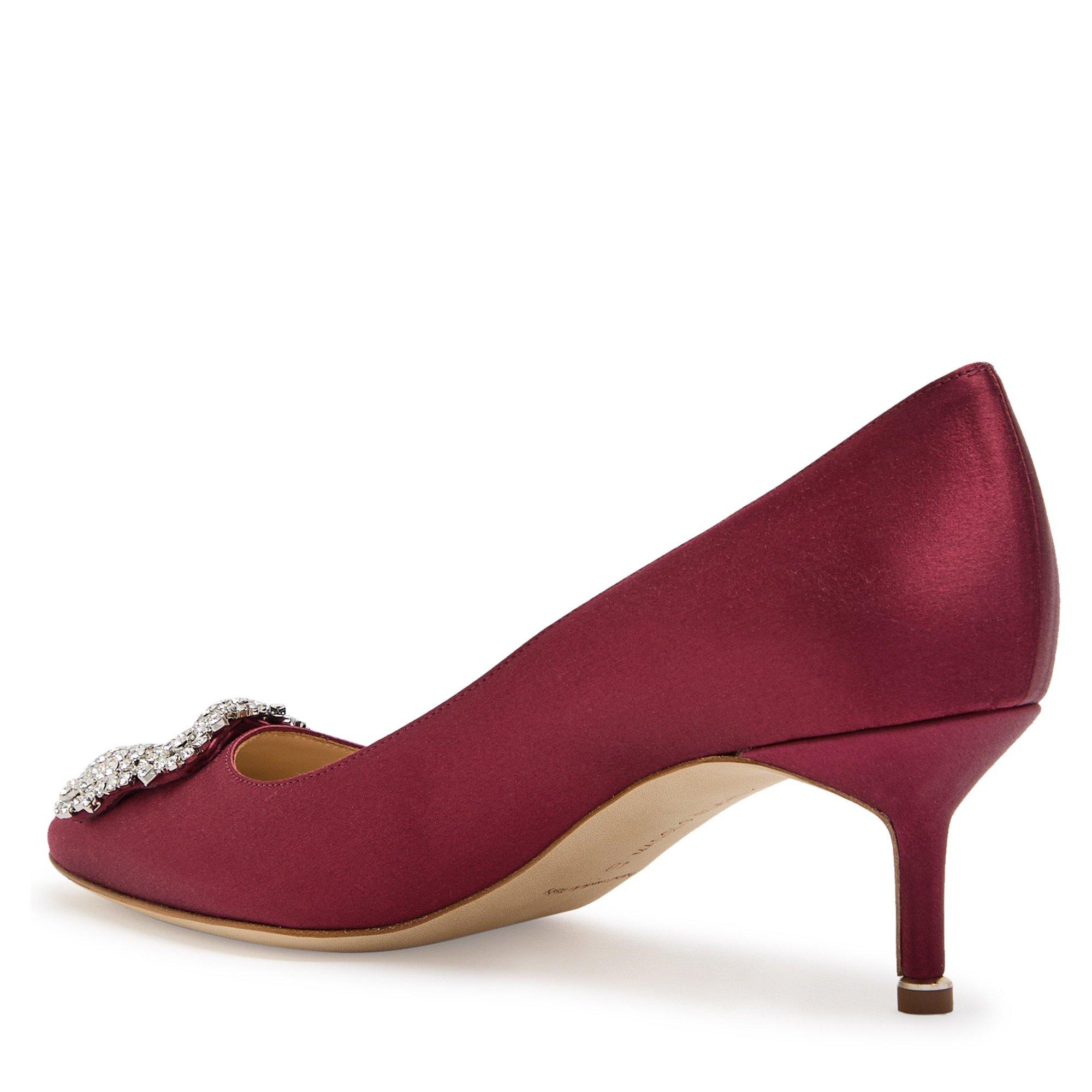 DARK RED - Manolo Blahnik - Women's Hangisi Satin Pointed-Toe Court Shoes - 2