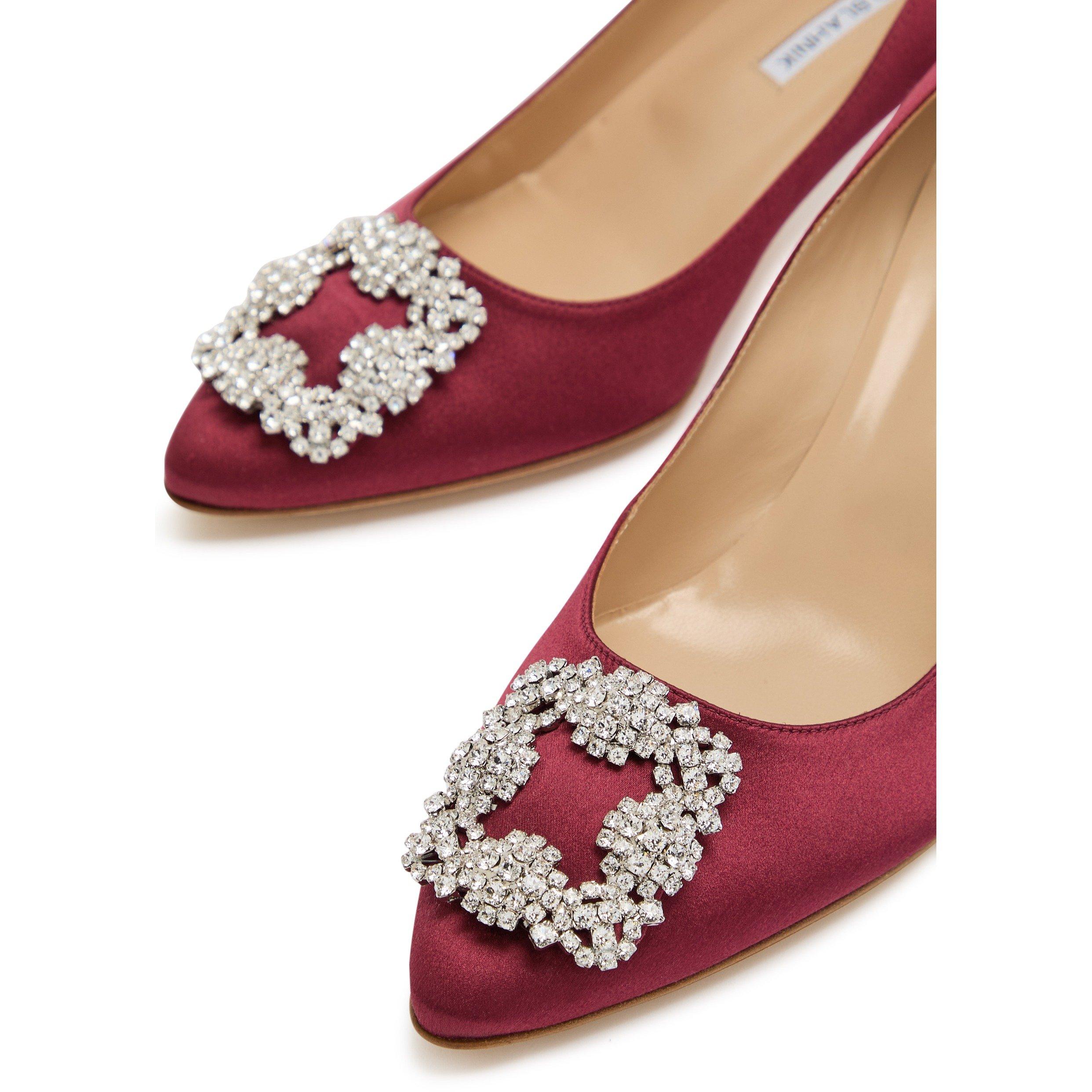 DARK RED - Manolo Blahnik - Women's Hangisi Satin Pointed-Toe Court Shoes - 3