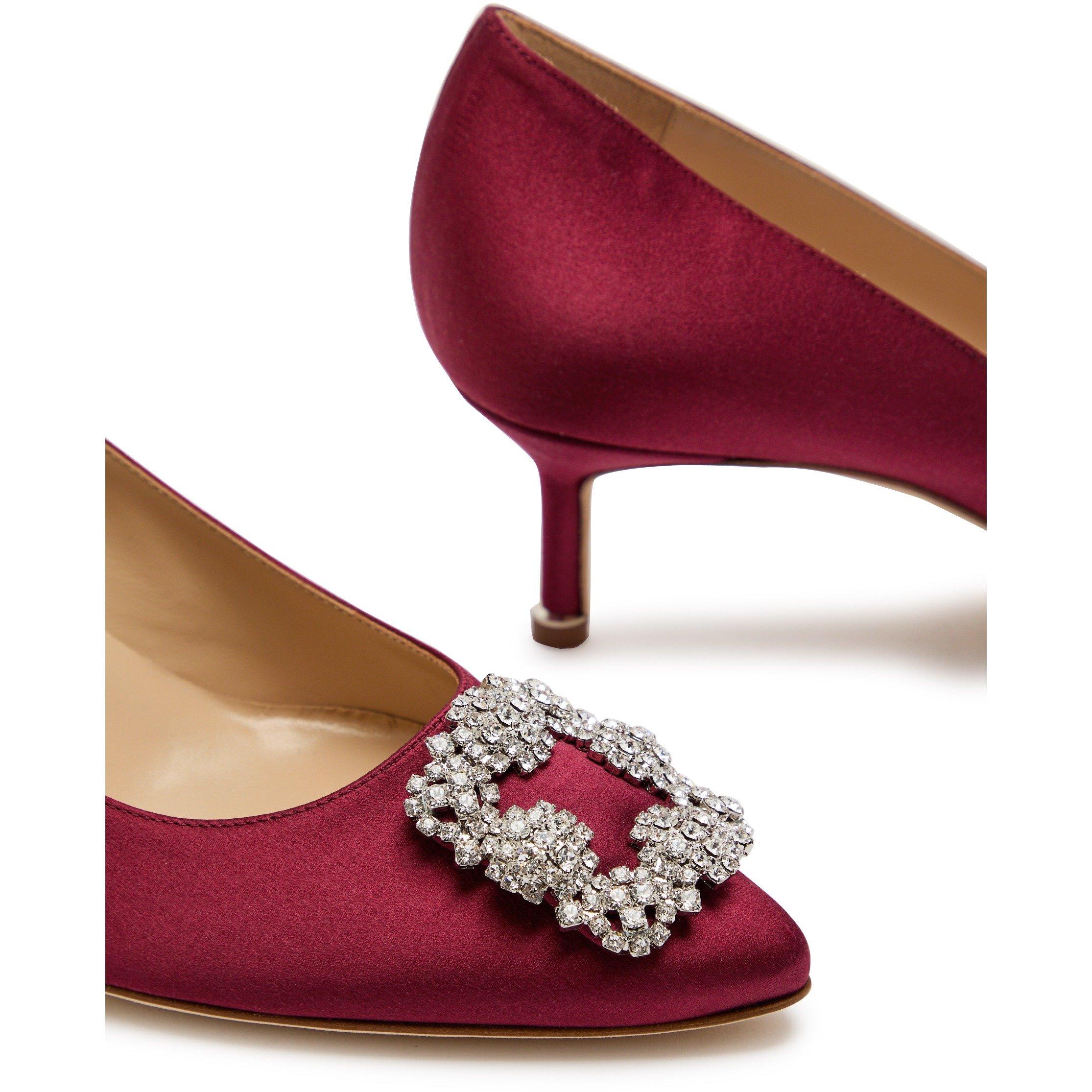 DARK RED - Manolo Blahnik - Women's Hangisi Satin Pointed-Toe Court Shoes - 4