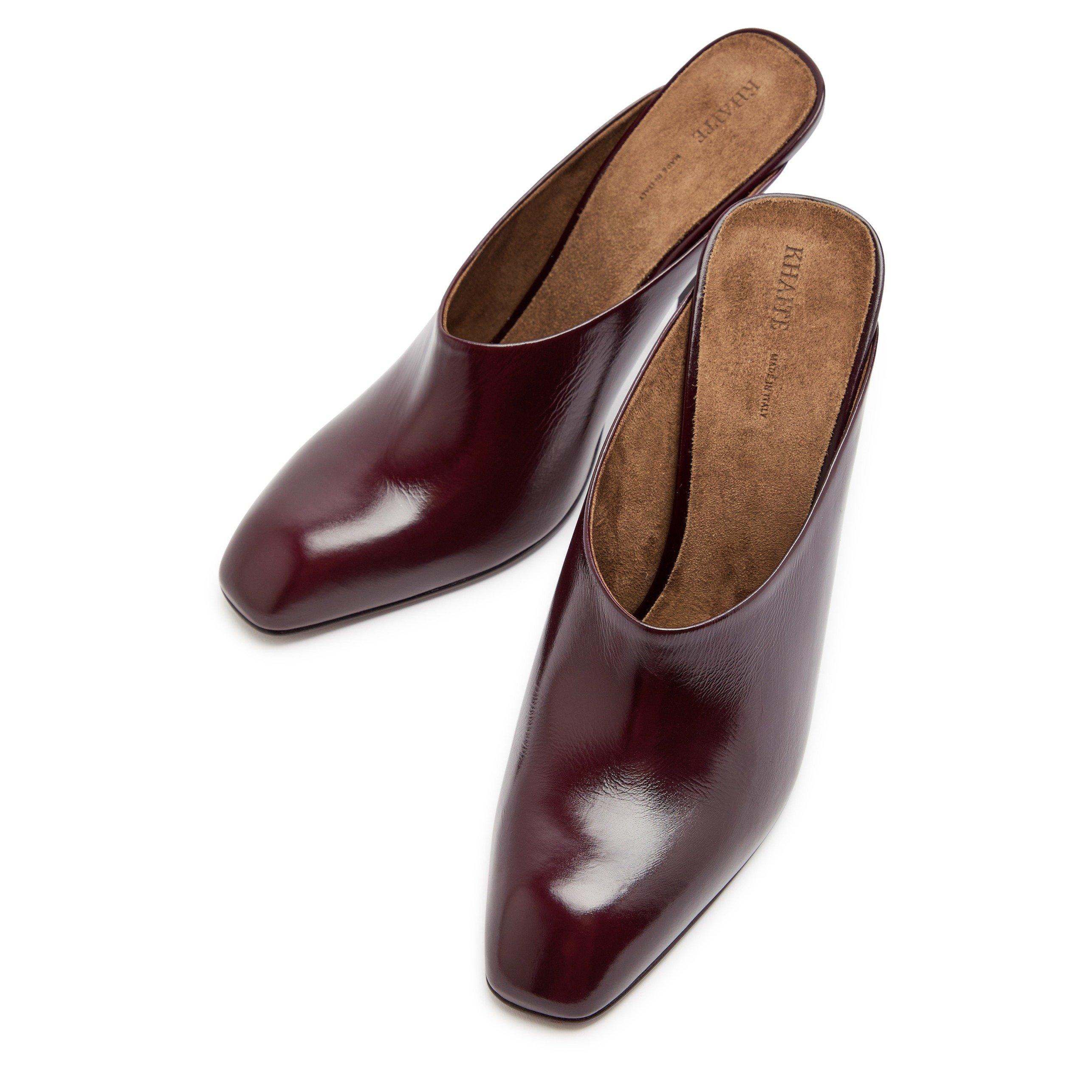 BURGUNDY - Khaite - Women's Colt 100 Leather Square-Toe Heeled Mules - 3
