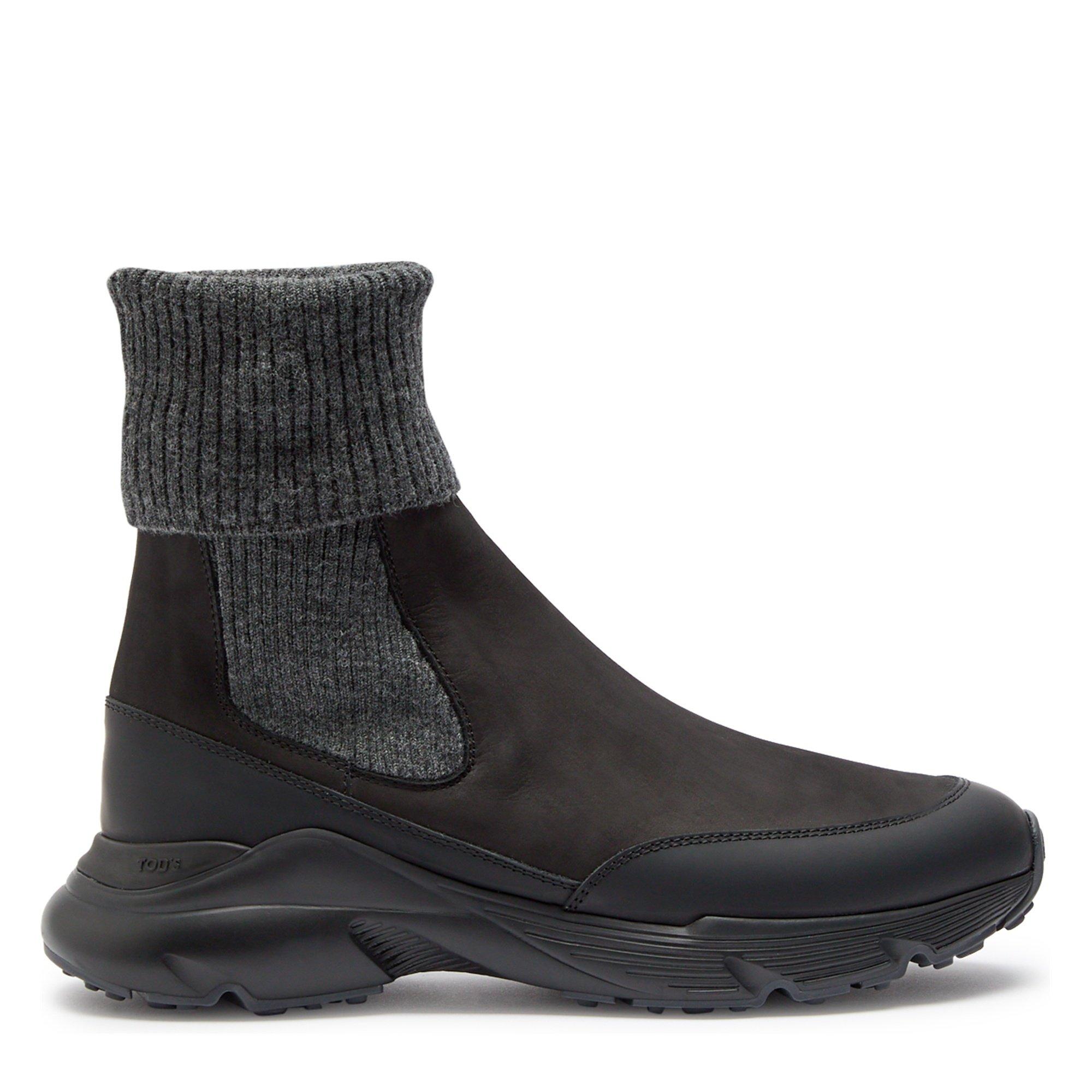BLACK AND GREY - Tods - FALCON MATT KNIT SUEDE BOOT