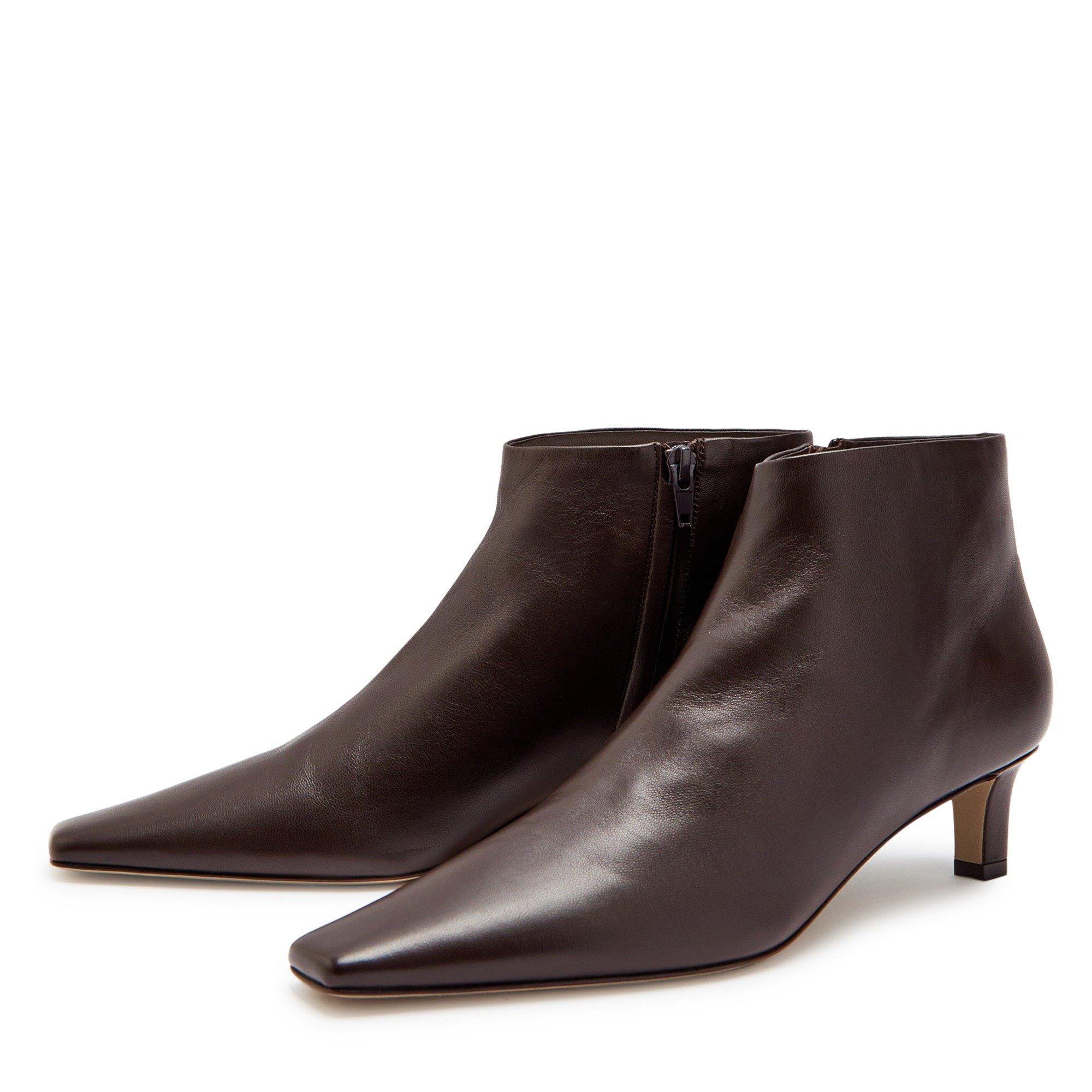 BROWN - The Row - Women's Carla Leather Kitten Heel Ankle Boots - 3