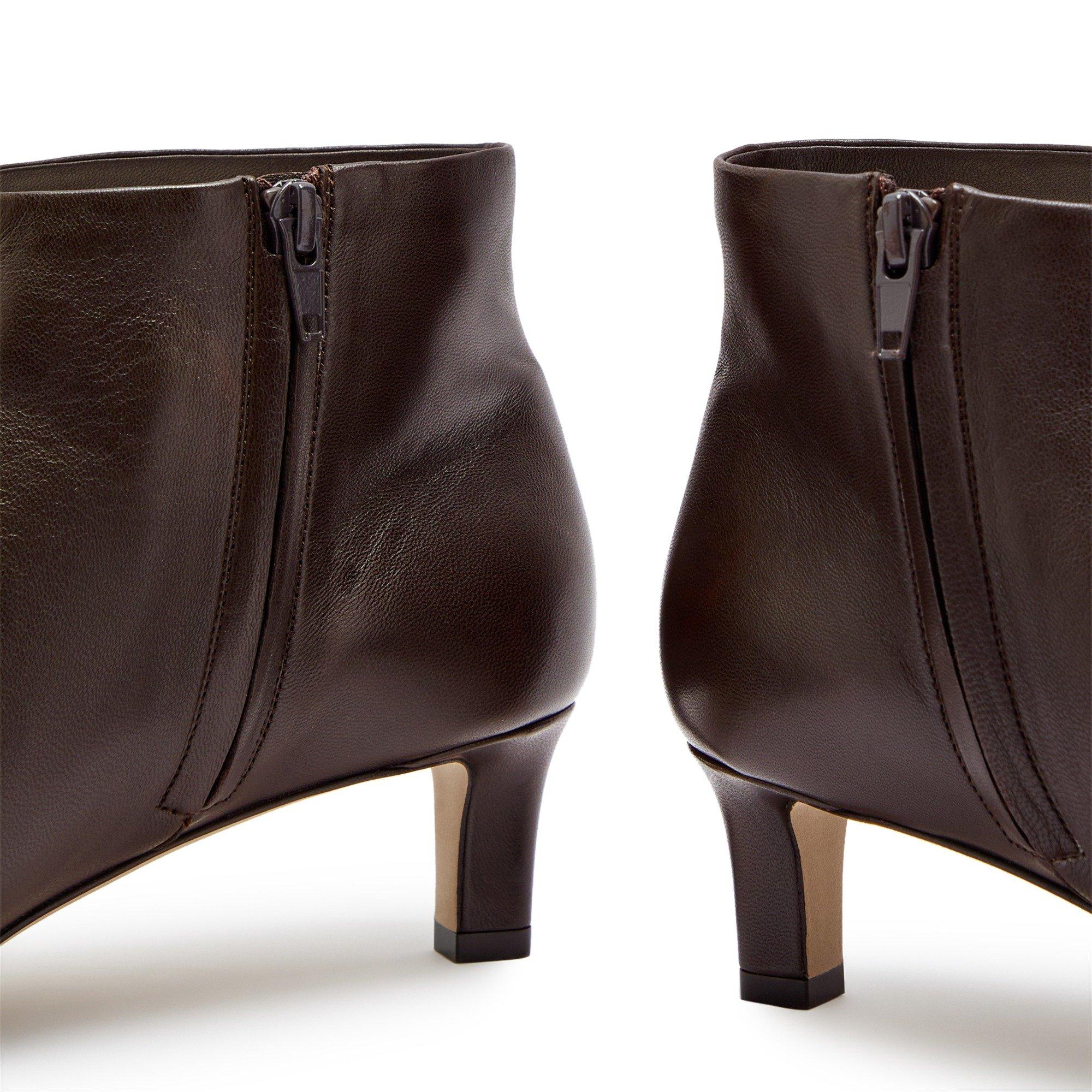 BROWN - The Row - Women's Carla Leather Kitten Heel Ankle Boots - 4