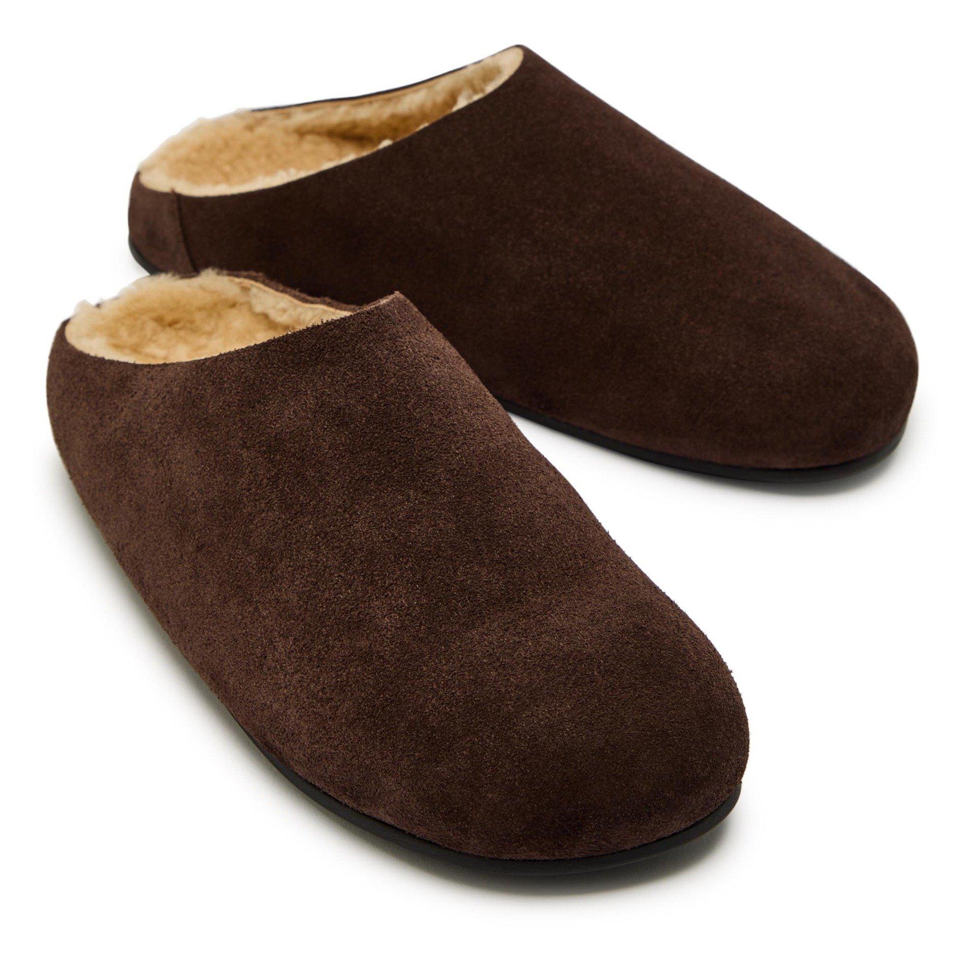 BROWN - The Row - Women's Hudson Slide Shearling Suede Flat Mules - 3