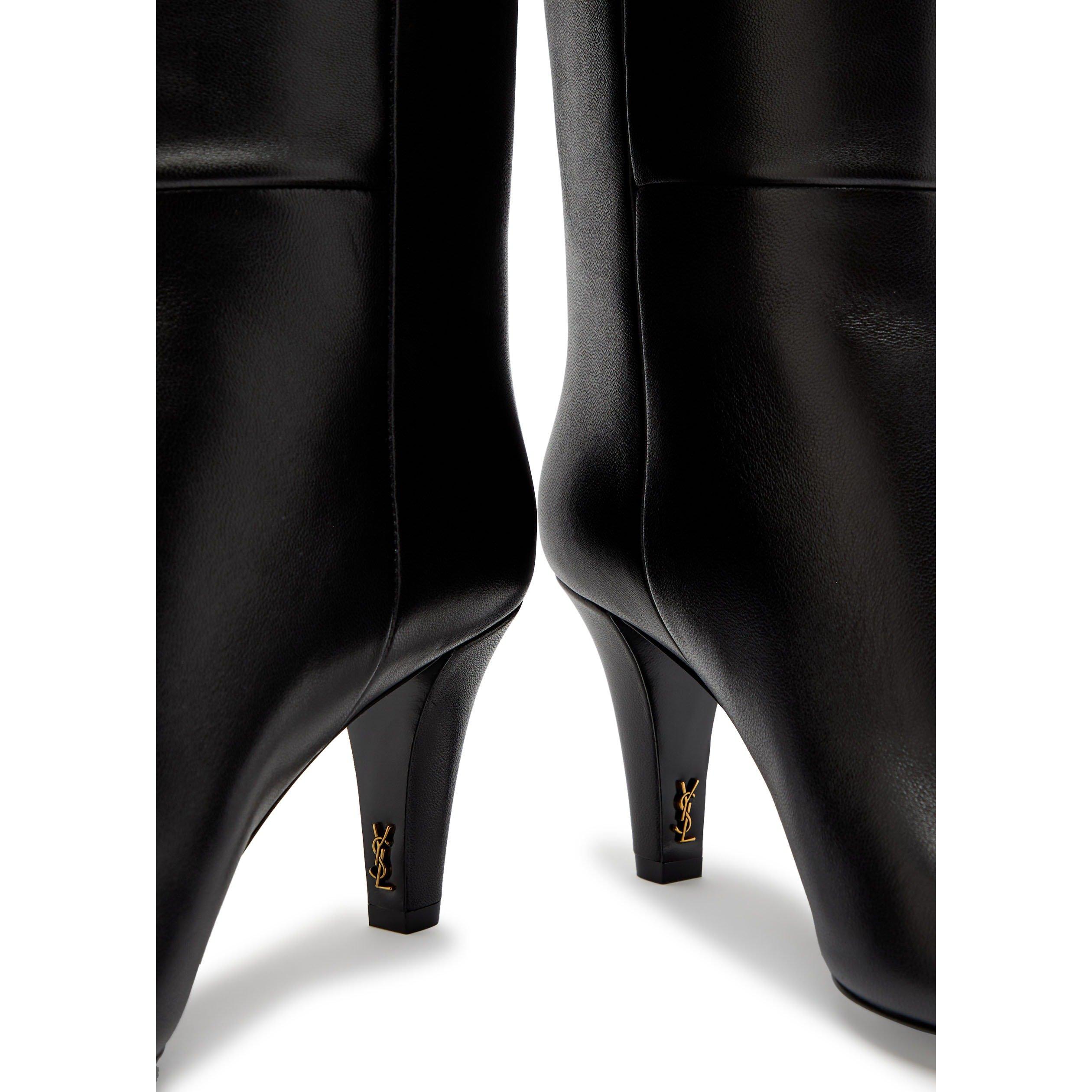 BLACK - Saint Laurent - JILL 75 LEATHER KNEE  BOOT - 4