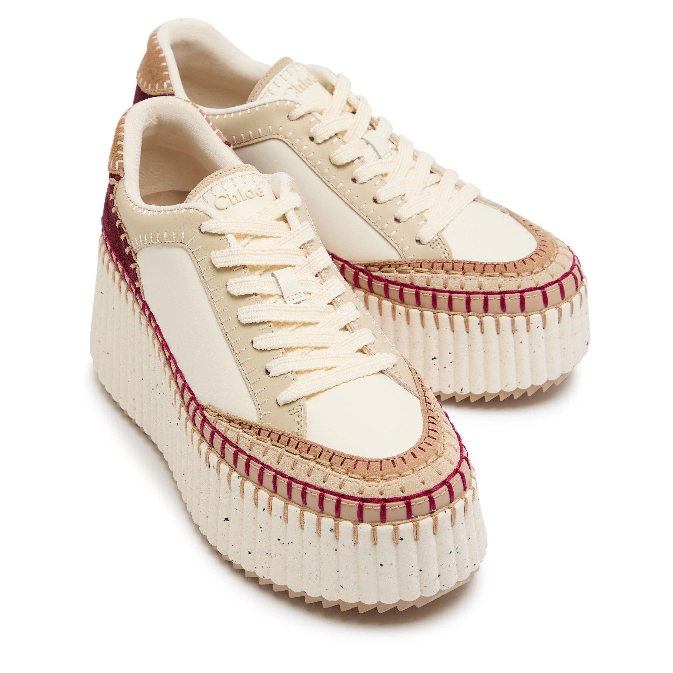 BEIGE AND OTHER - Chloe - Women's NAMA Leather Platform Trainers - 3