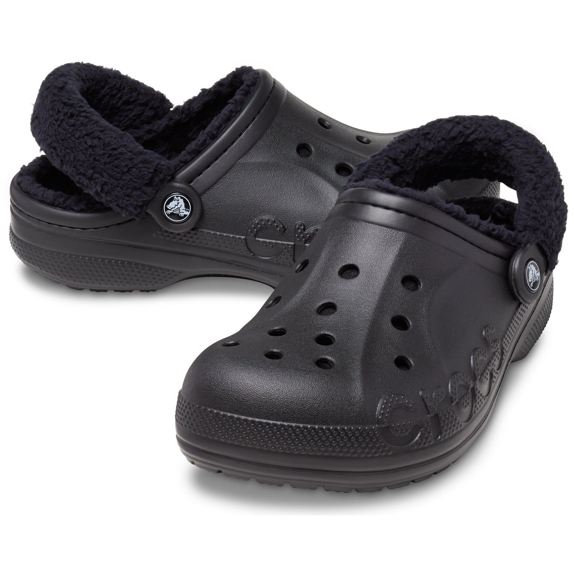 Schwarz - Crocs - Baya Lined Fuzz Strap Mule Slippers - 3