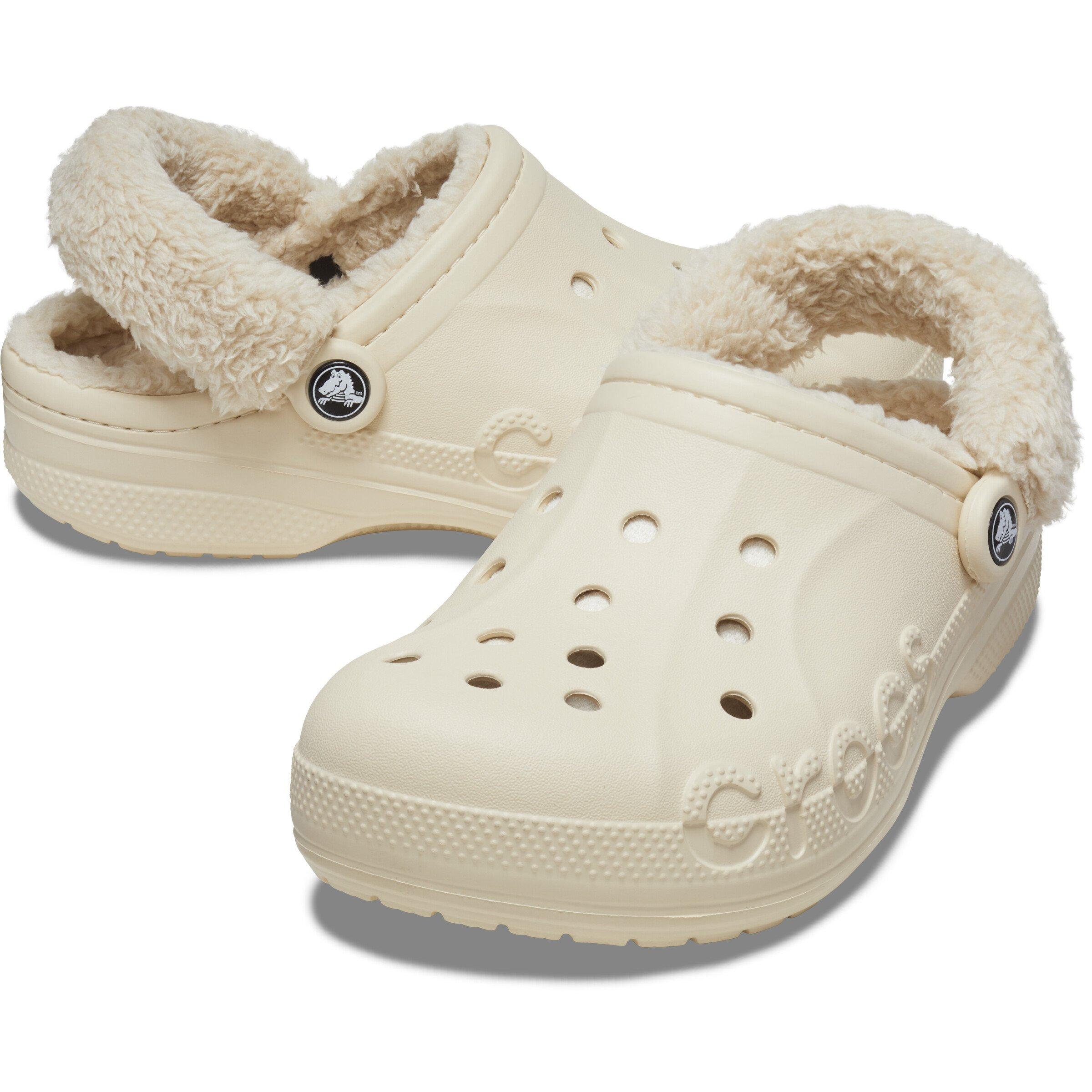 Winter White - Crocs - Women's Baya Lined Fuzz Strap Mule Slippers - 3