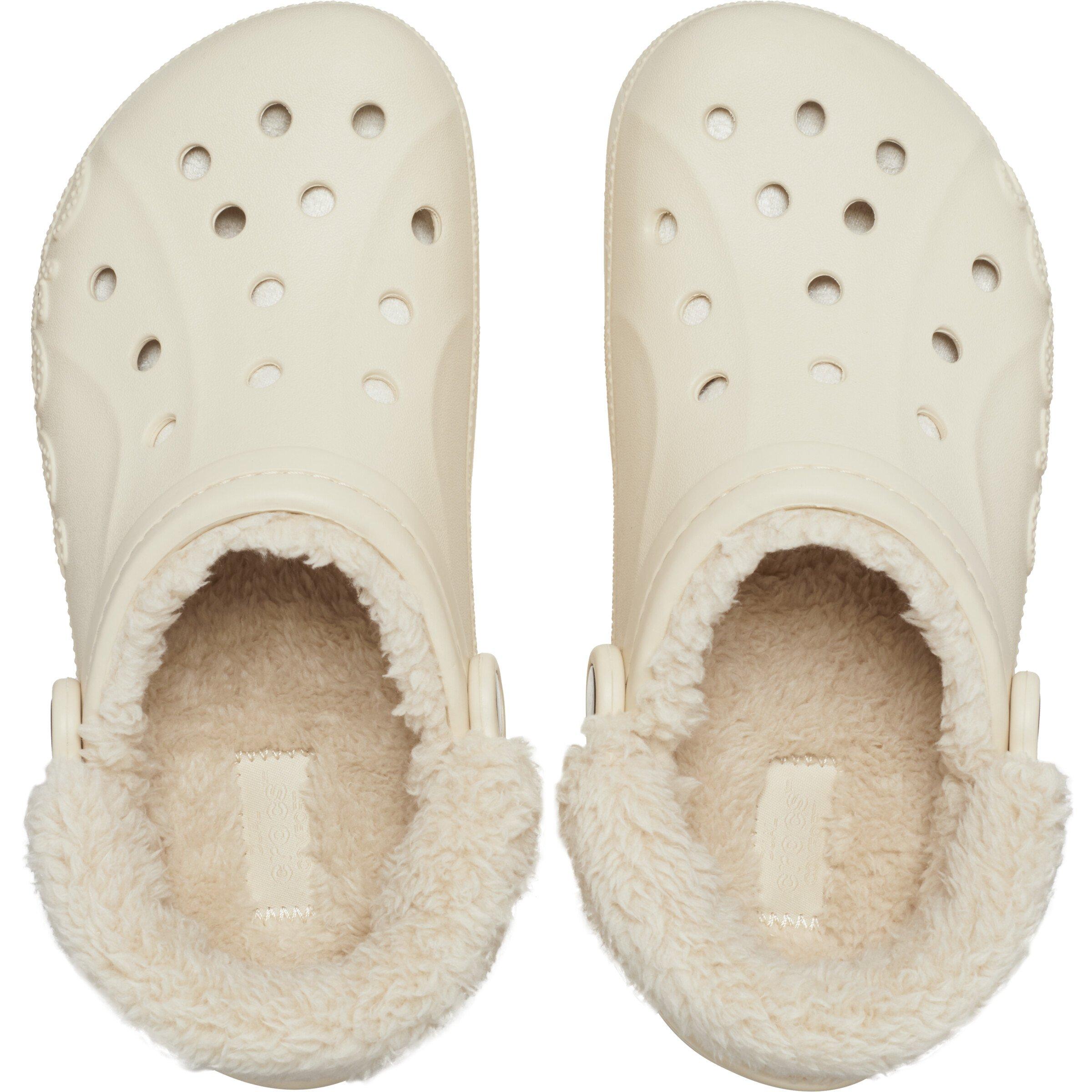 Winter White - Crocs - Women's Baya Lined Fuzz Strap Mule Slippers - 4