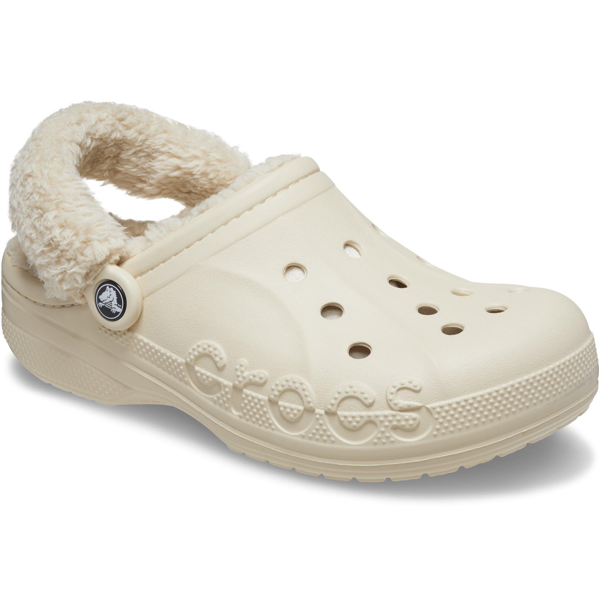 Winter White - Crocs - Women's Baya Lined Fuzz Strap Mule Slippers - 6