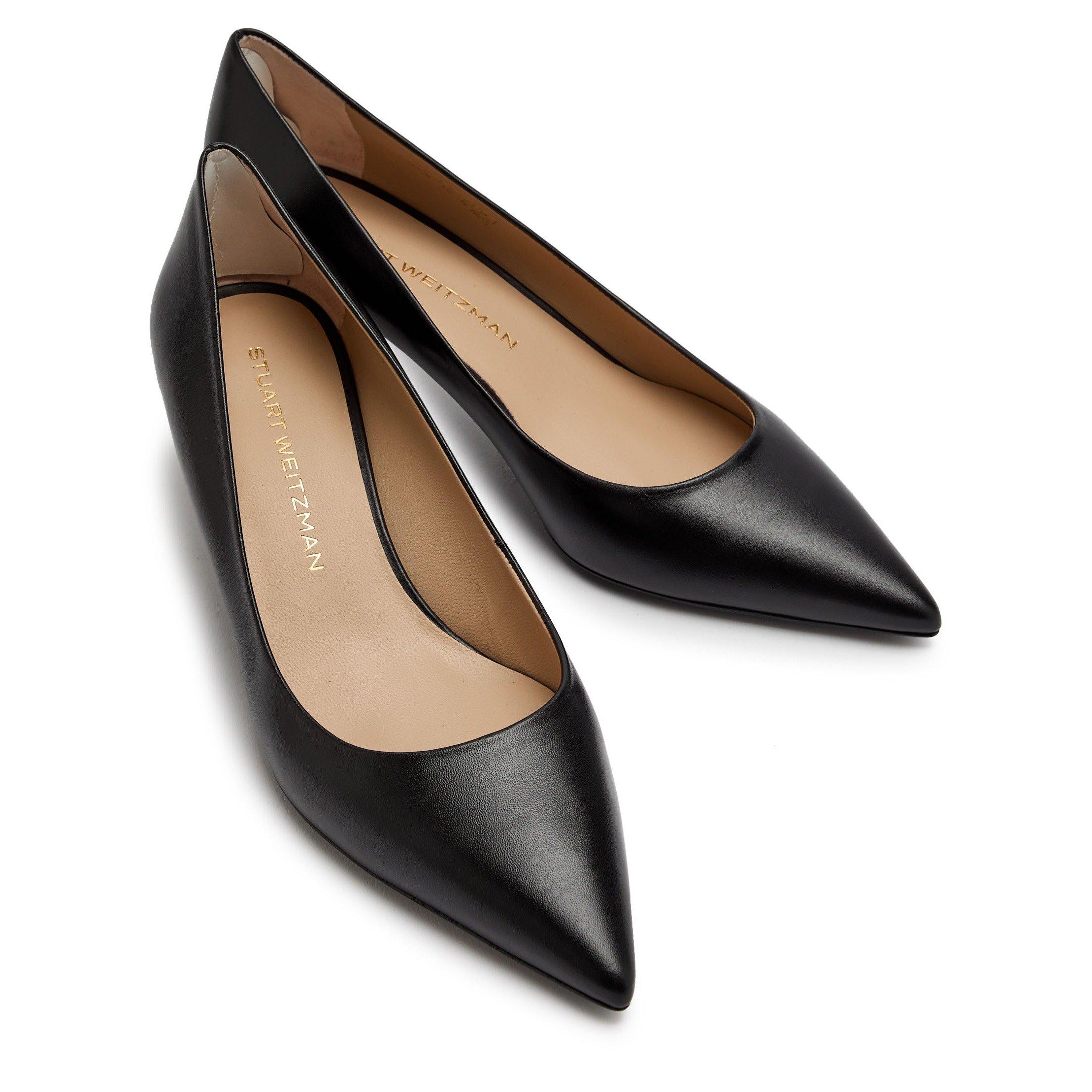 BLACK - Stuart Weitzman - Women's Power Leather Pointed-Toe Kitten Heel Court Shoes - 3